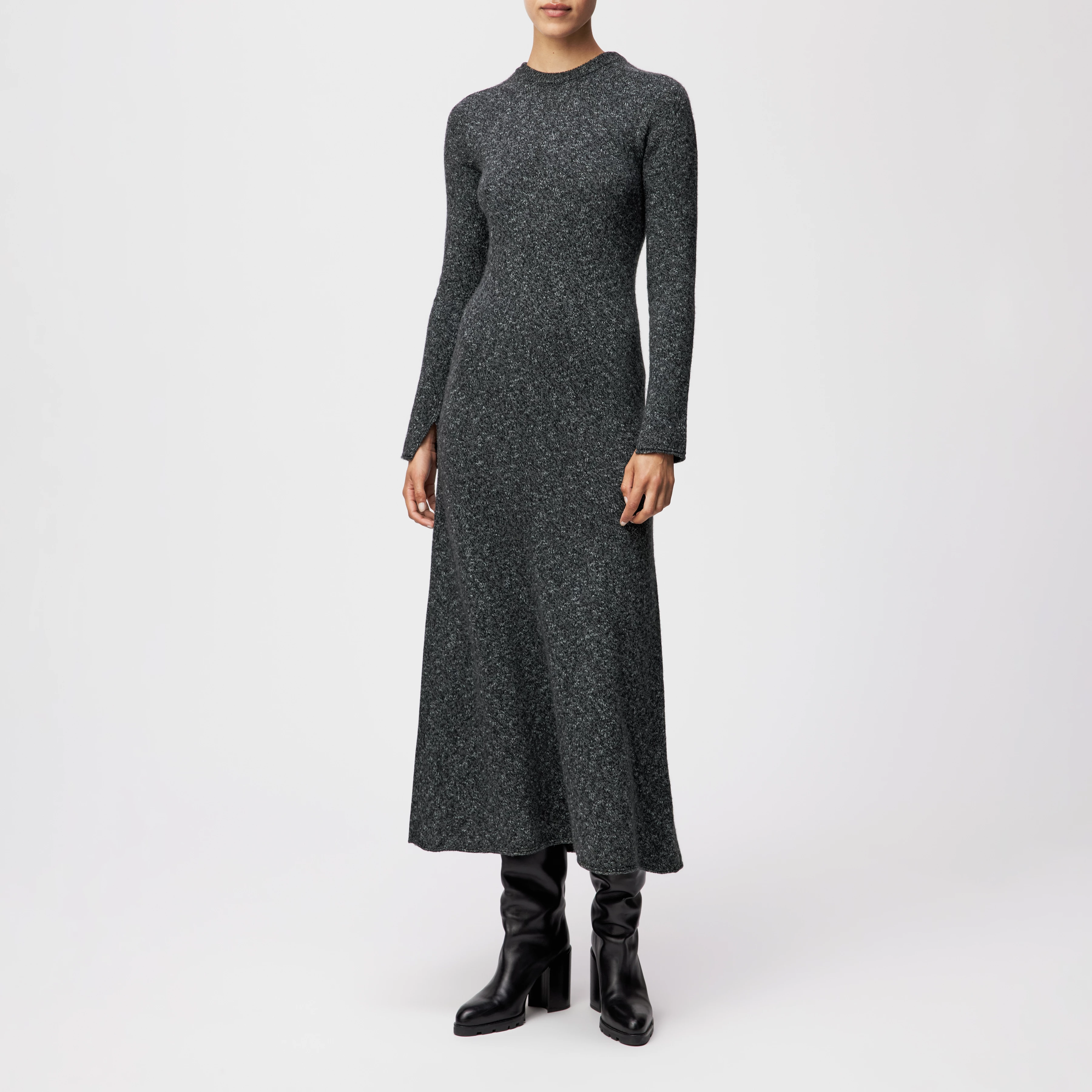 BRIANNA - Knitted dress in wool-cotton blend - women - grey - Ganzkörper-Frontansicht