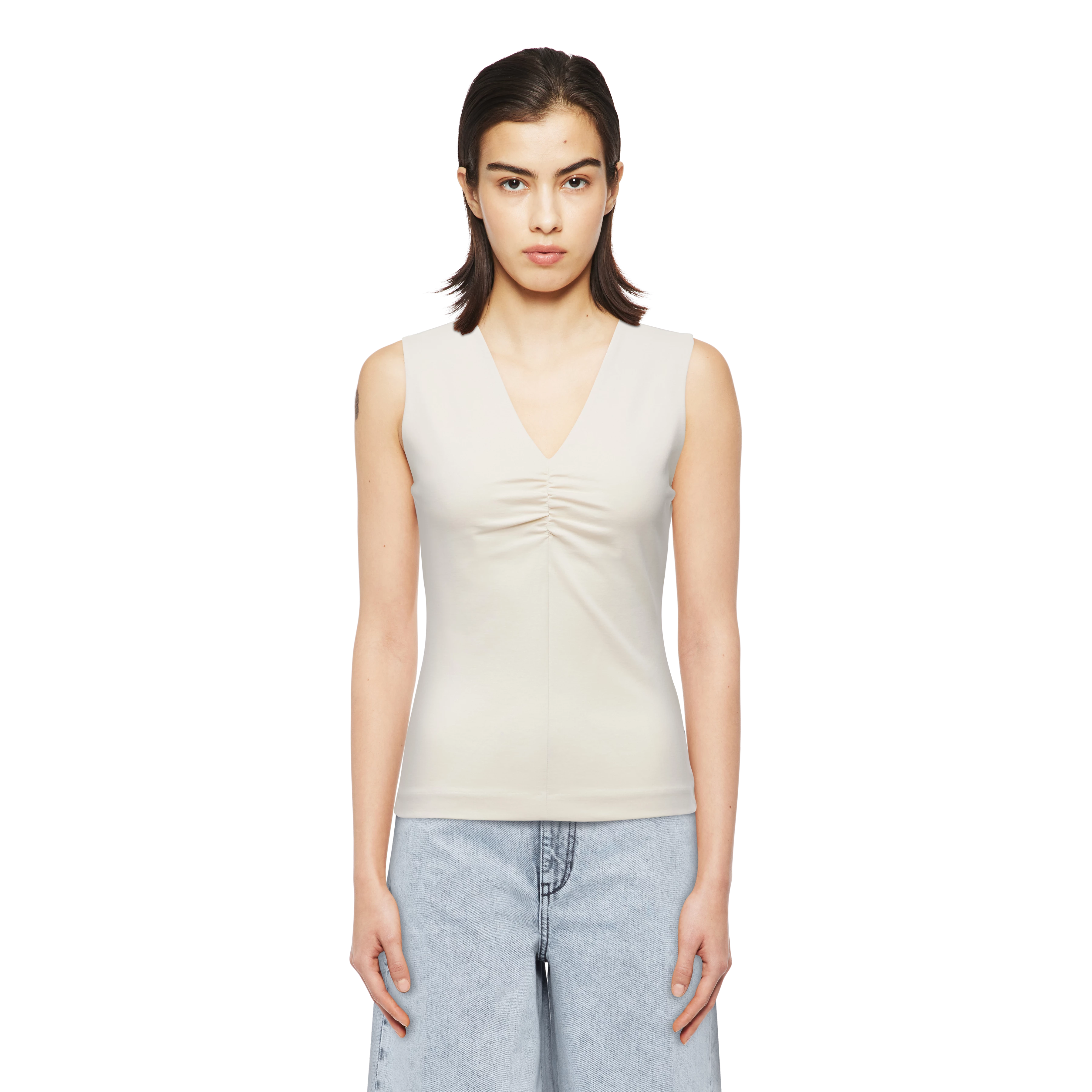 MERIAM - Jersey Top mit Raffung in Lyocell-Mix - Damen - beige - Frontansicht