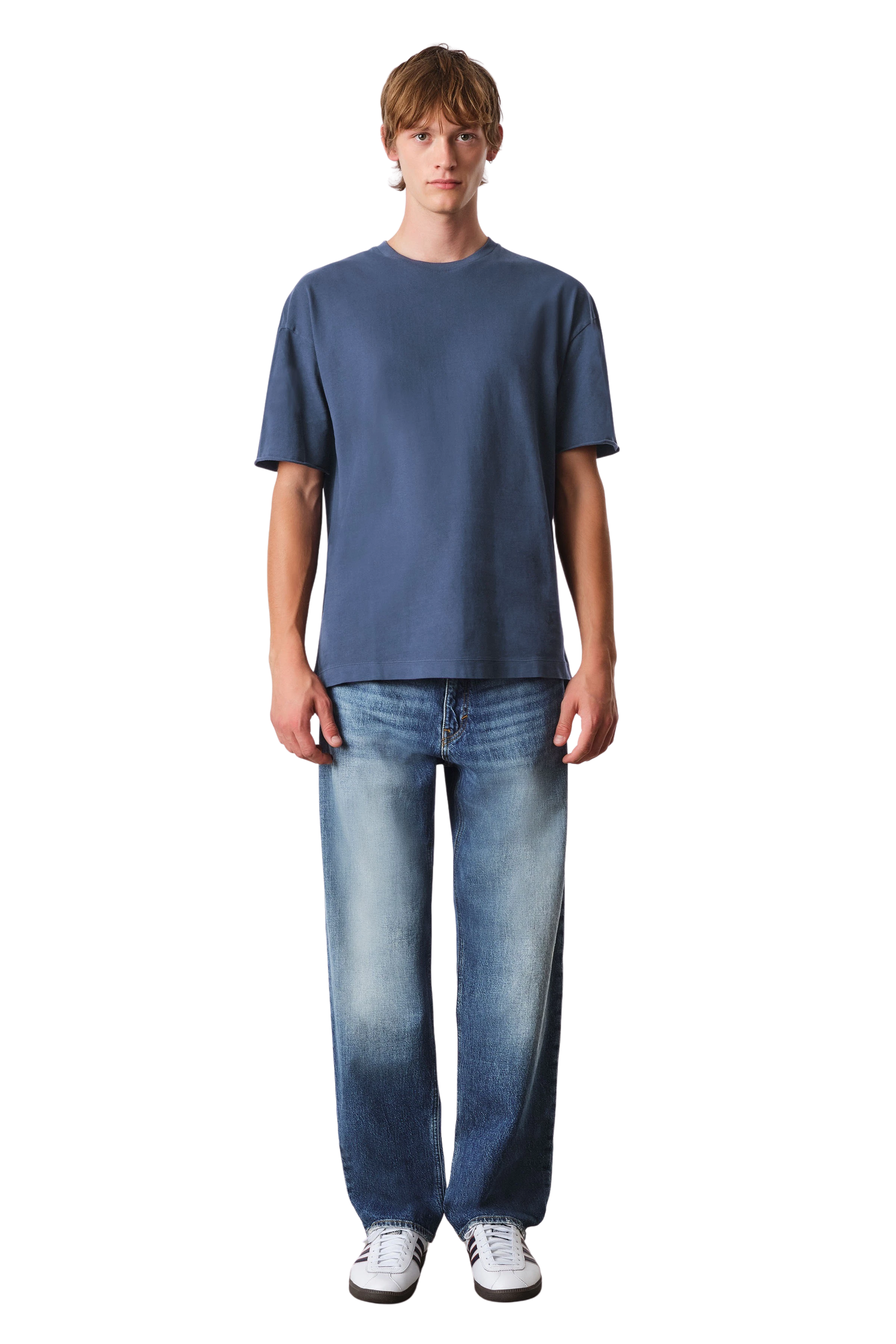 EROS - washed look t-shirt with rolled edge - men - blue - Ganzkörper-Frontansicht