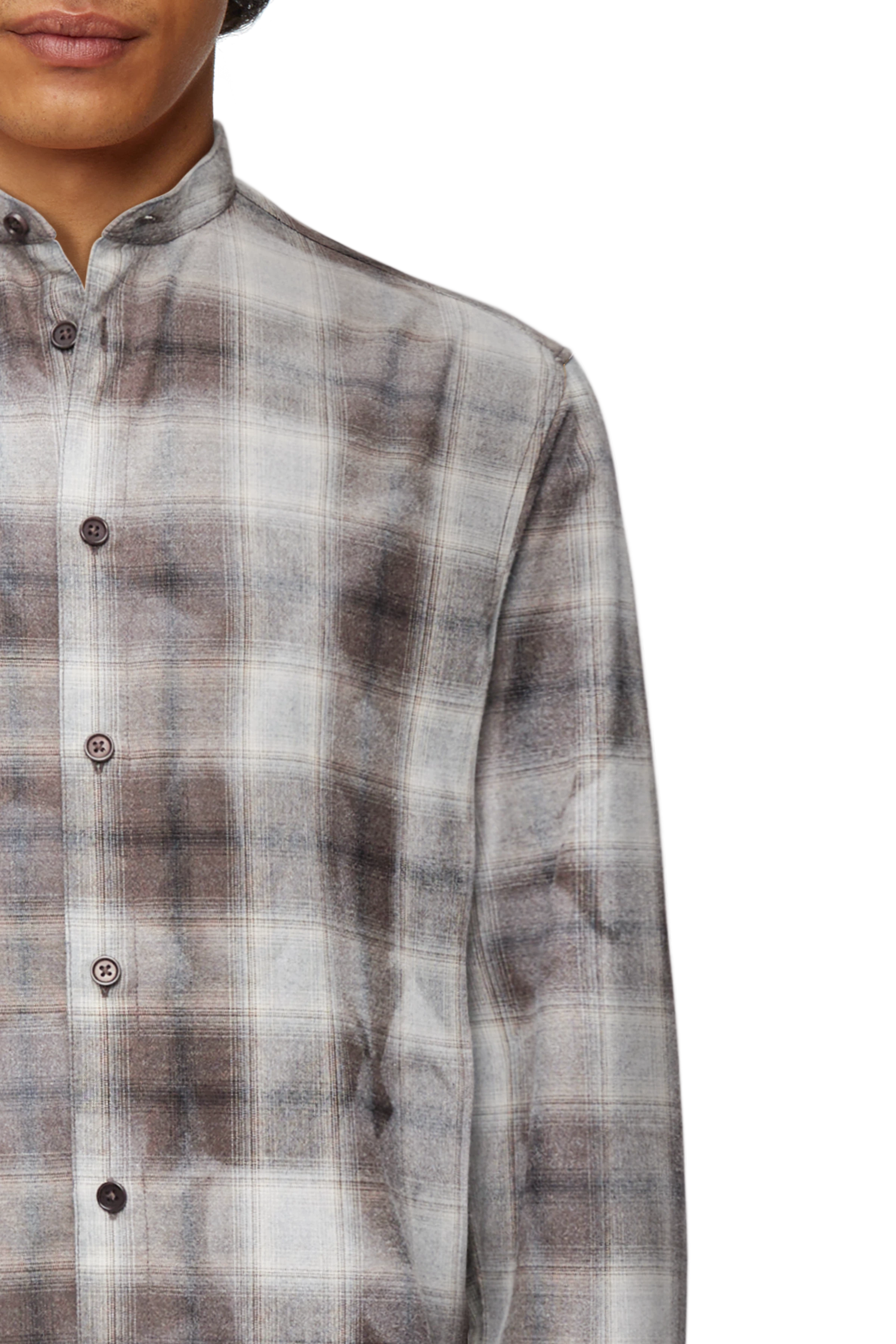 TALOC - Overhemd met opstaande kraag in viscosemix flanel - heren - bruin - Seitenansicht