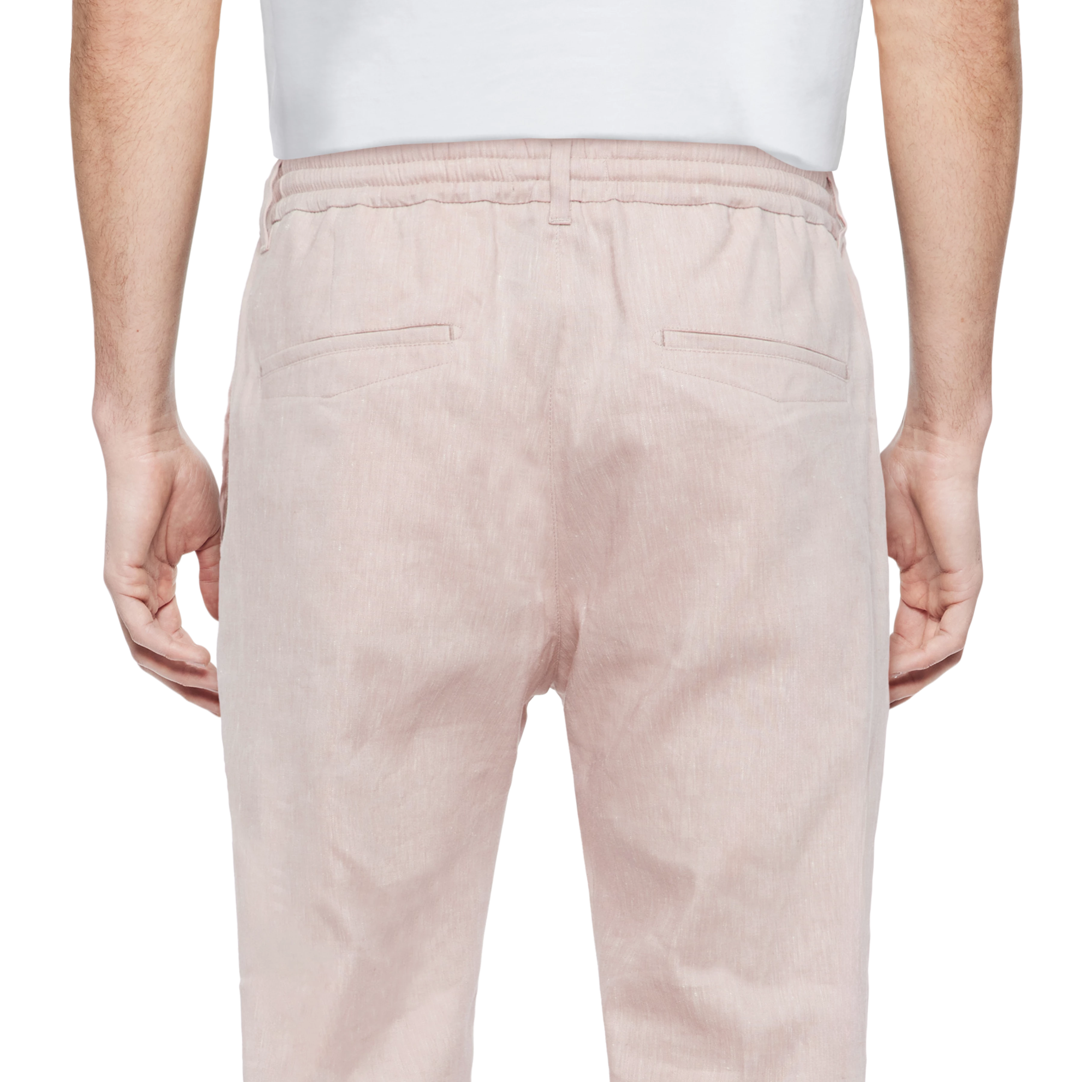 DEGER - Trousers with drawstring in linen mix - men - pink - Detailansicht am Model