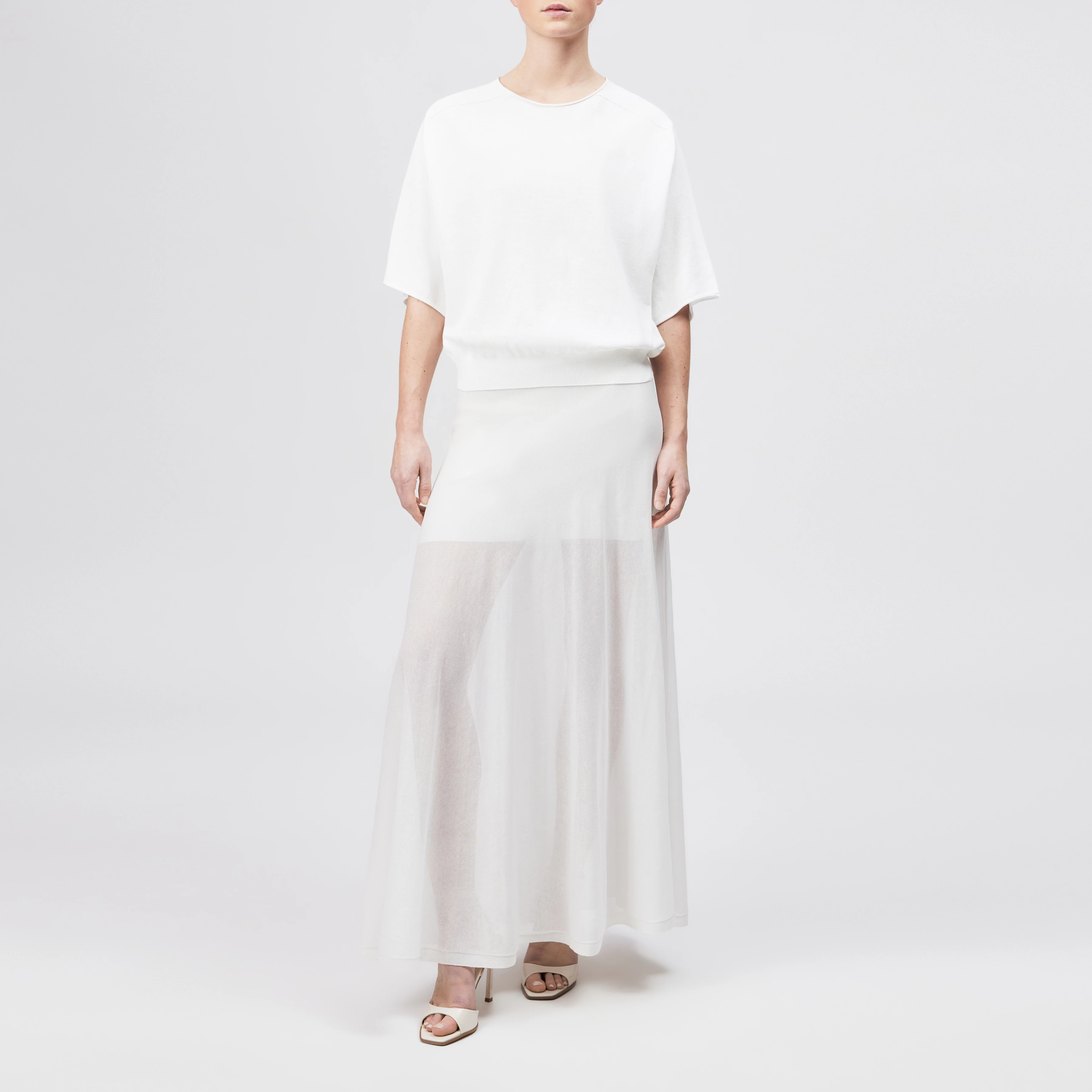 DILARY - Casual gebreid T-shirt in crêpe katoen - dames - wit - Ganzkörper-Frontansicht