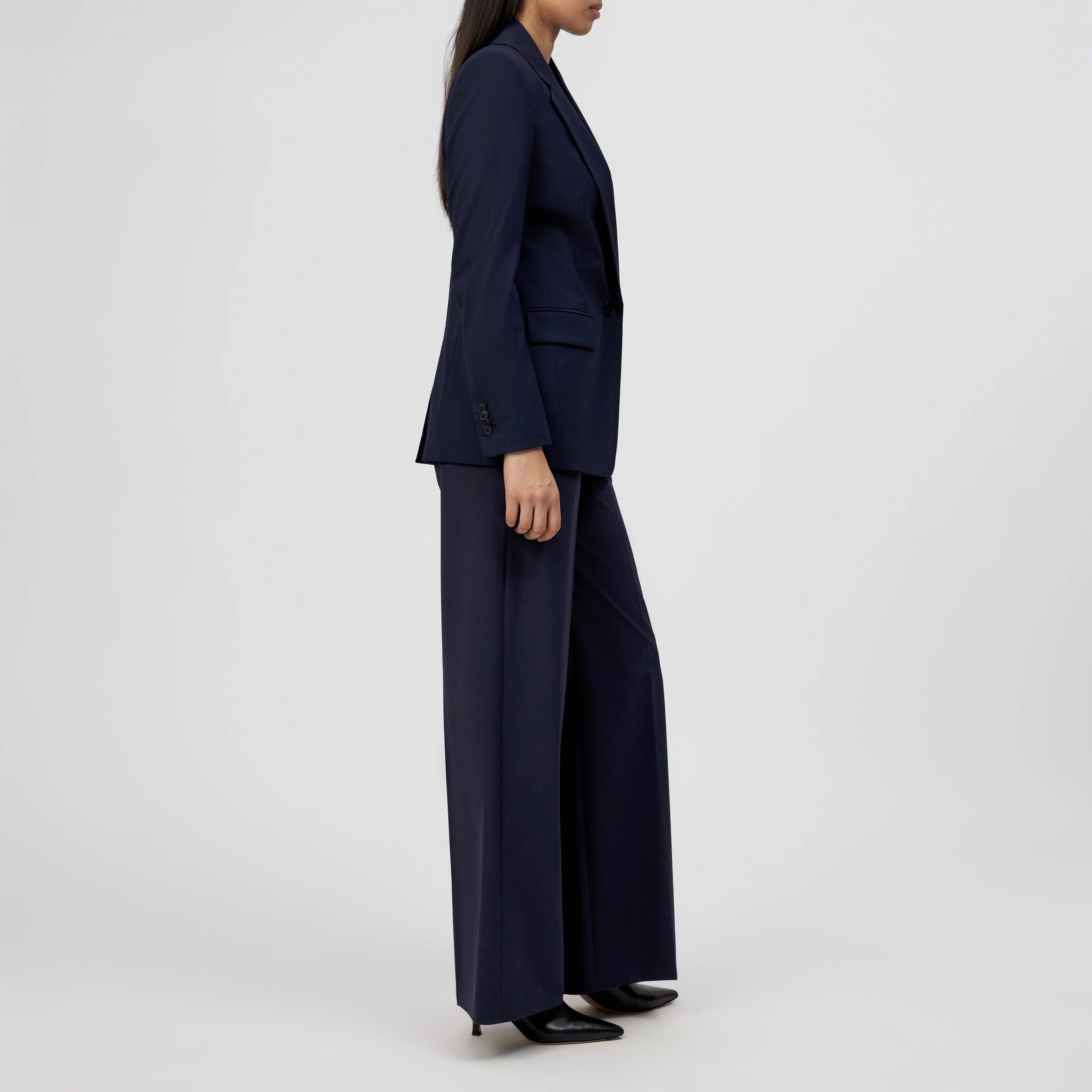ATLIN_2 - One-button blazer with notch lapels in wool serge - women - blue - Seitenansicht