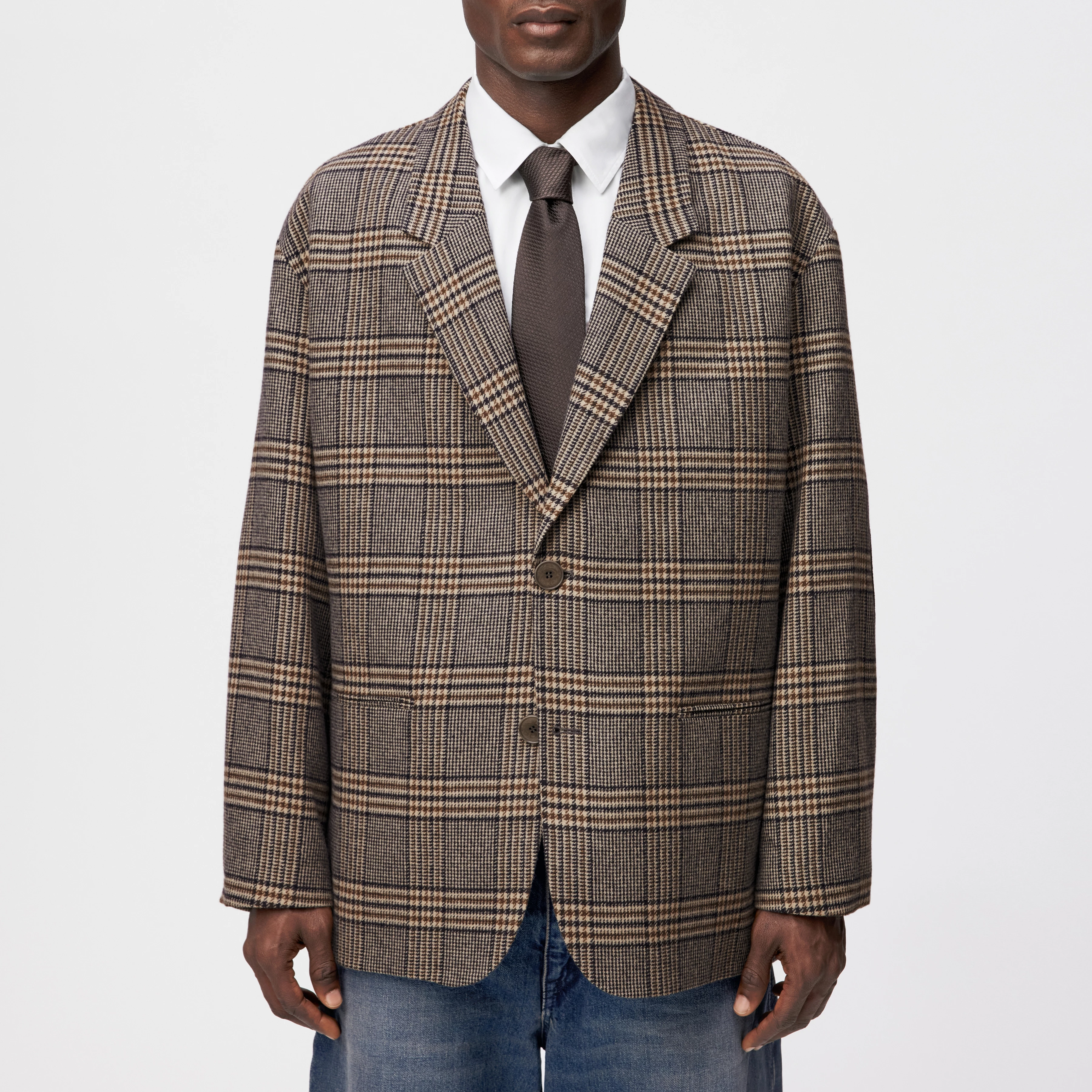 MADIM - Oversized Sakko in Woll-Mix Glencheck - Herren - blau - Frontansicht