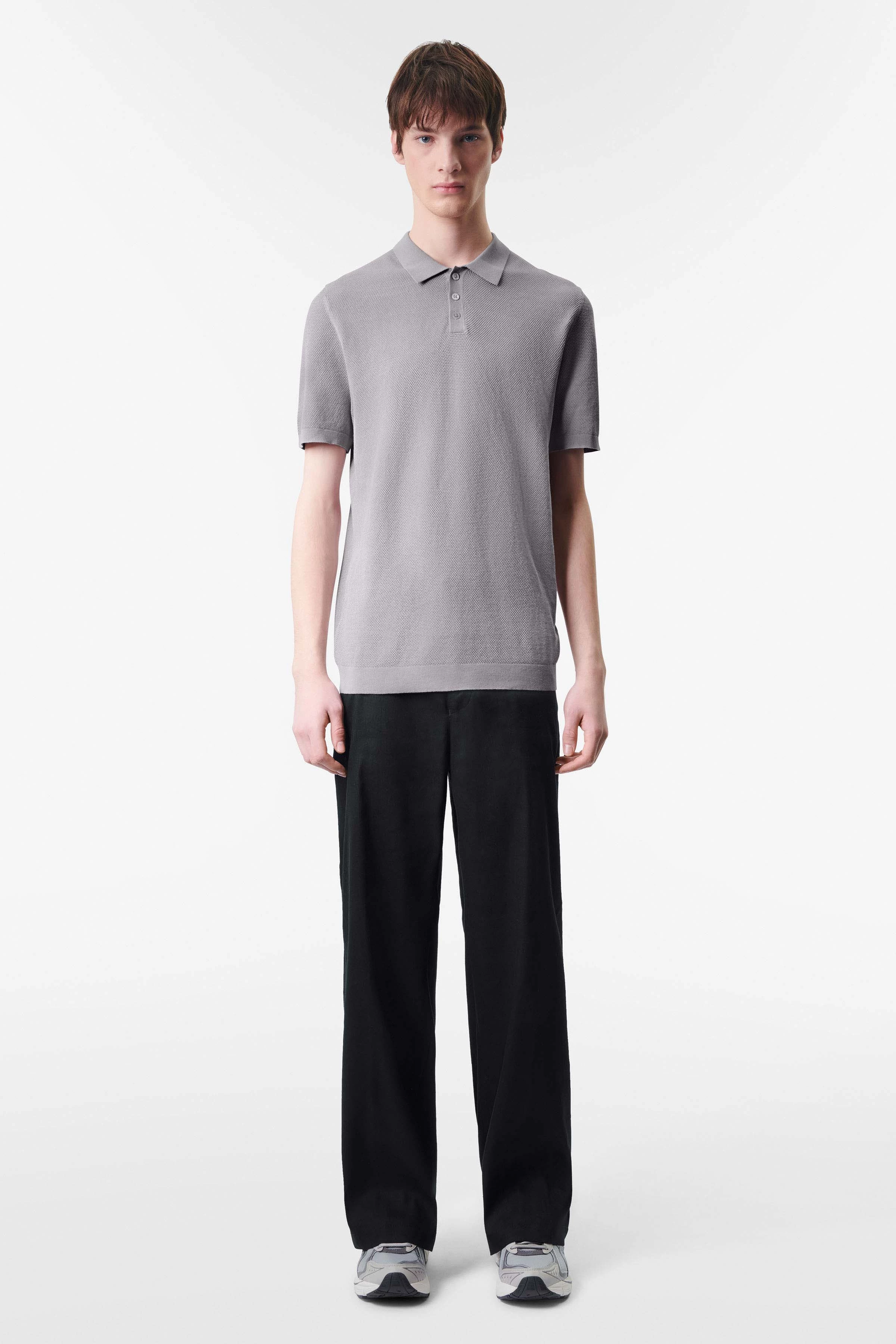 TRITON - Knitted polo shirt in mercerised cotton - men - grey - Ganzkörper-Frontansicht