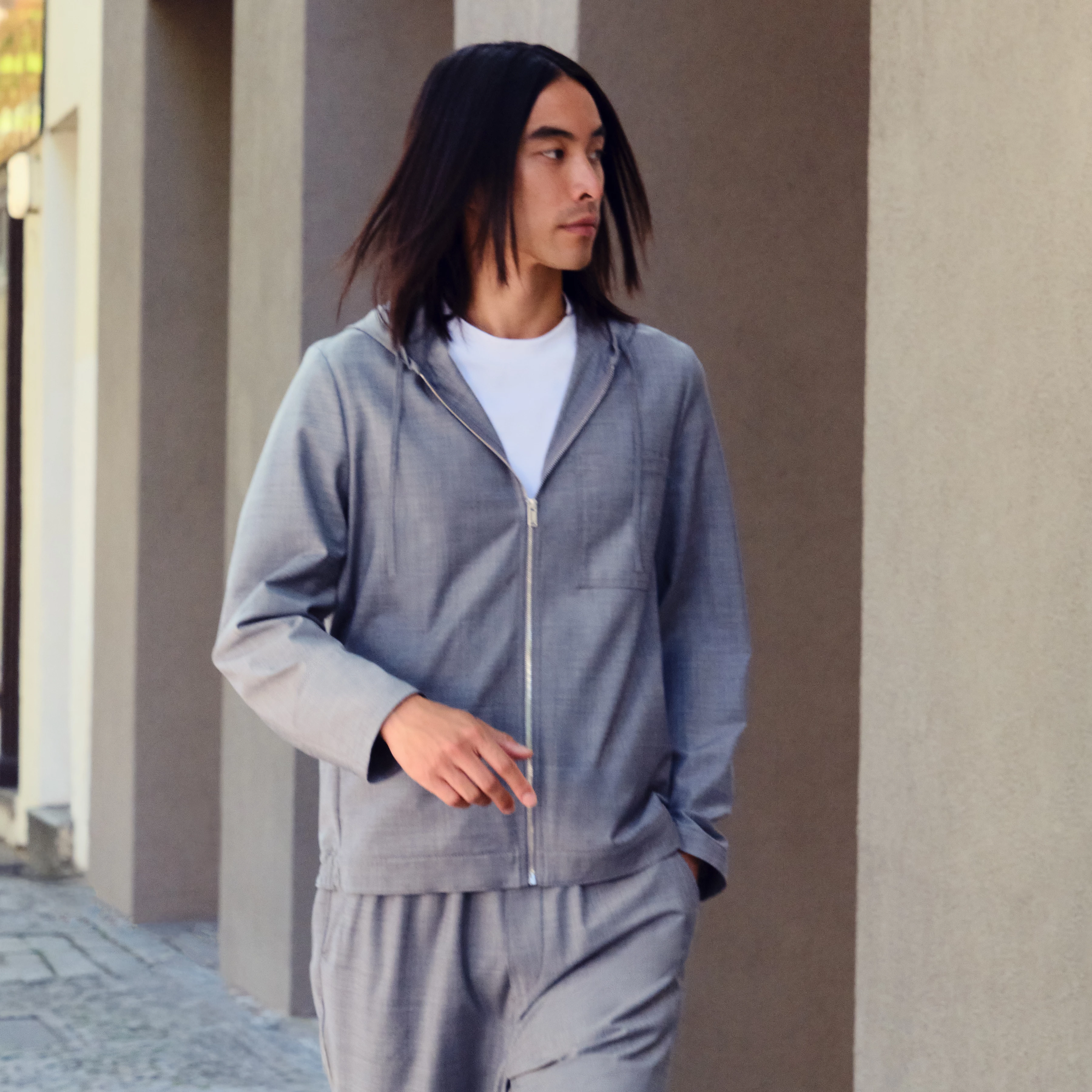 JENON - Zip hoodie jacket in performance wool blend - men - grey