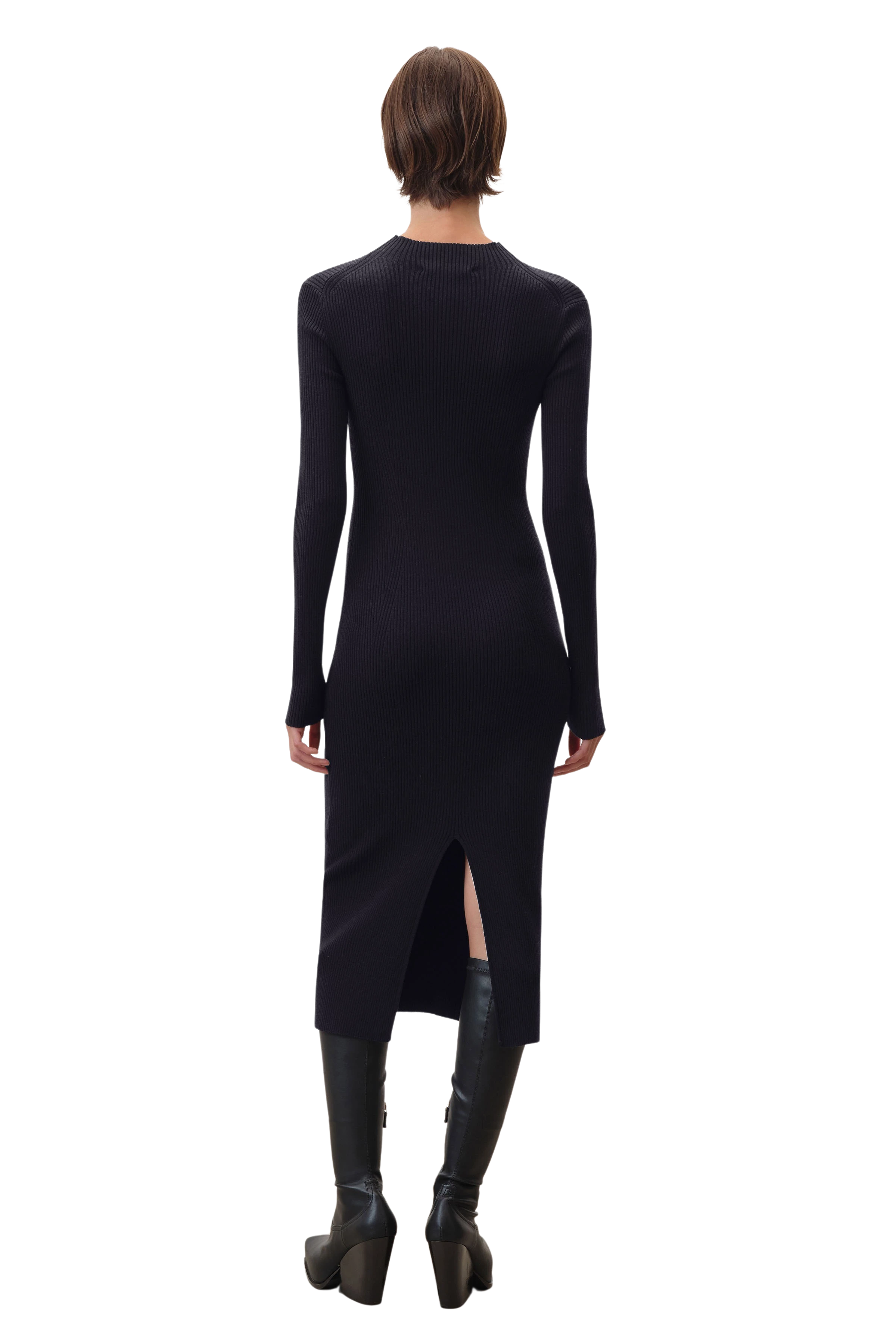 AMARILIA_2 - Strak gebreide jurk in lyocell-wolmix - dames - zwart - Rückansicht