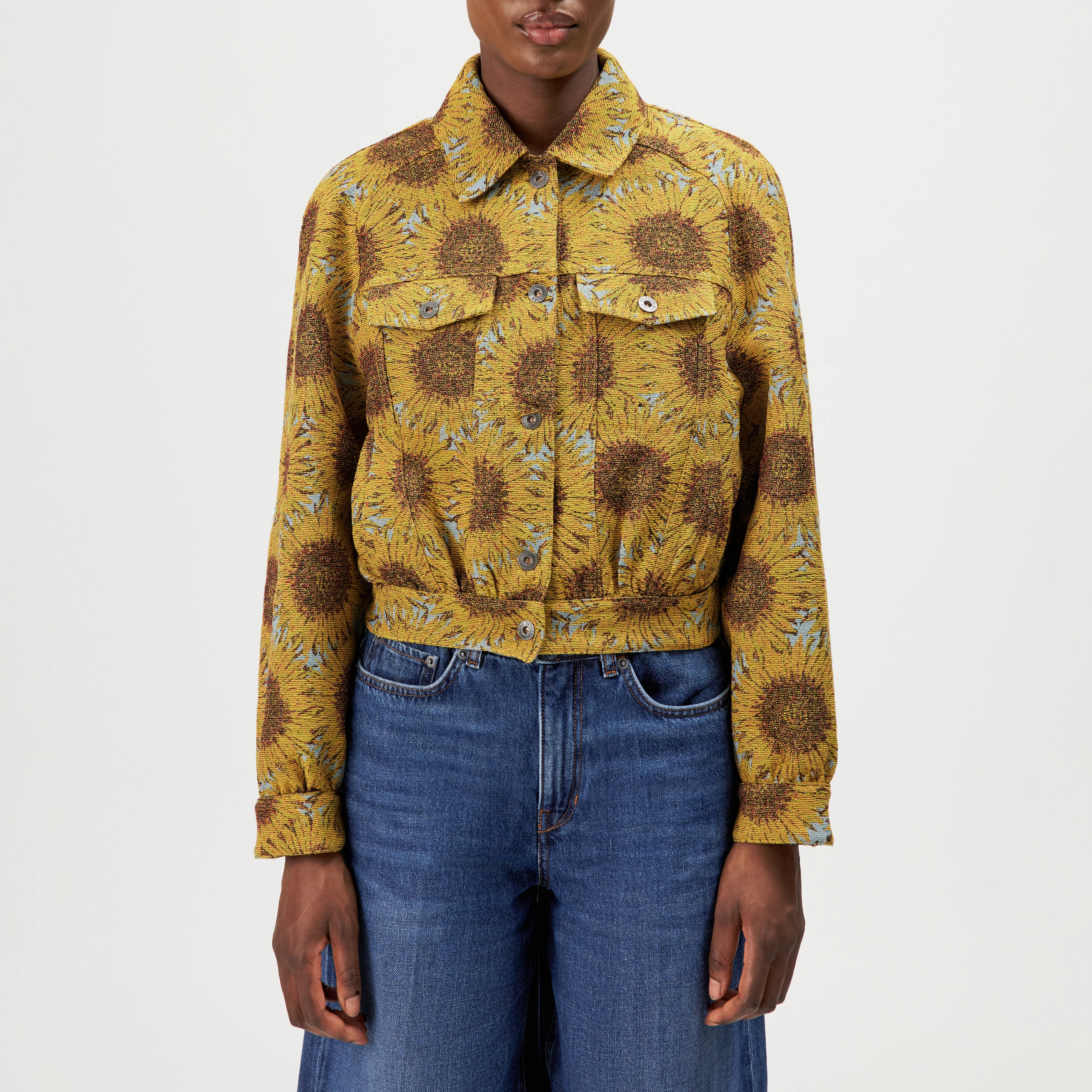 MARWICK - Relaxed fit jacquard jacket with sunflowers - women - yellow - Frontansicht