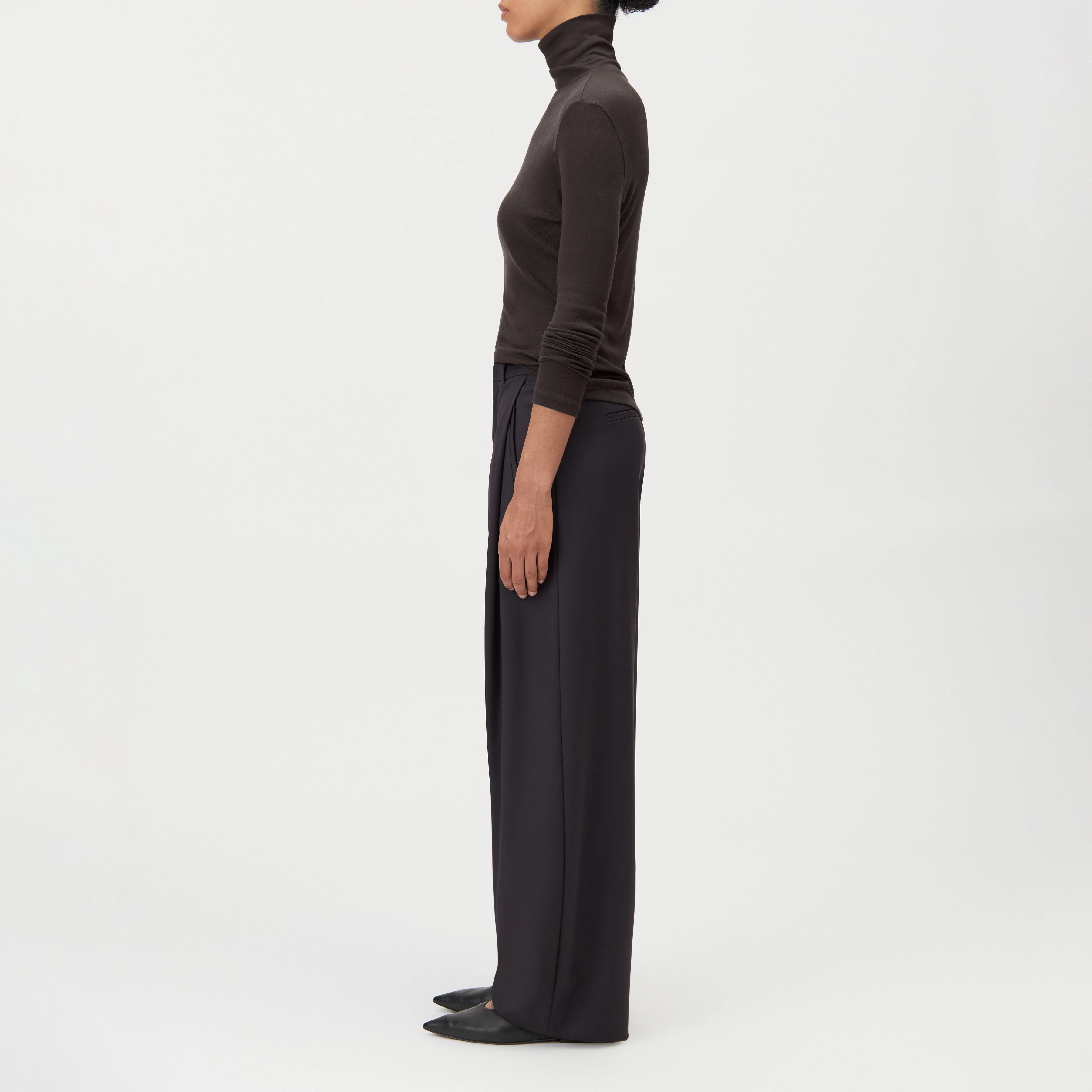 ZERAFNE - Slim long sleeve in lyocell-wool blend - women - brown - Seitenansicht