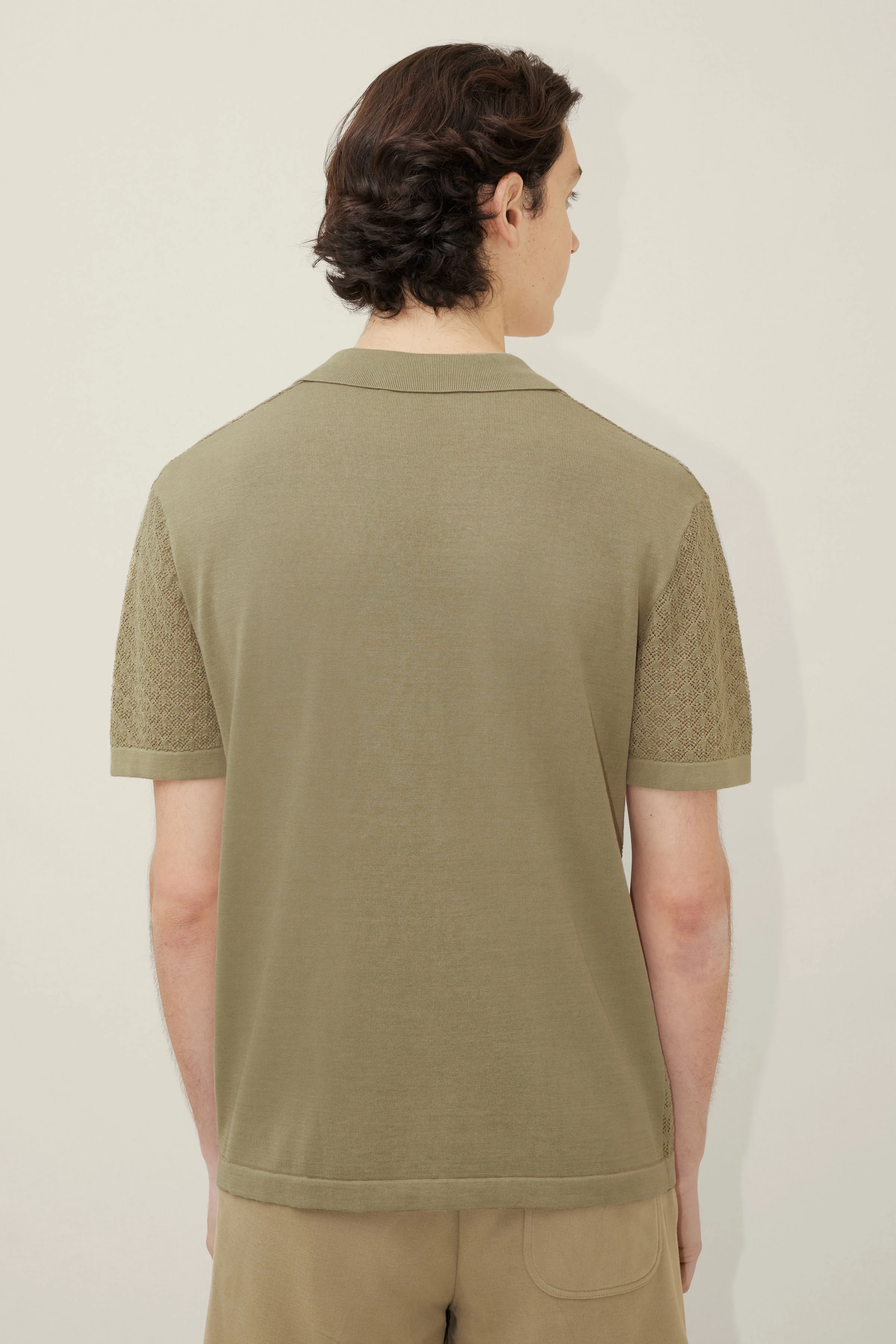 RAY - Knitted shirt with Cuban collar - men - green - Rückansicht