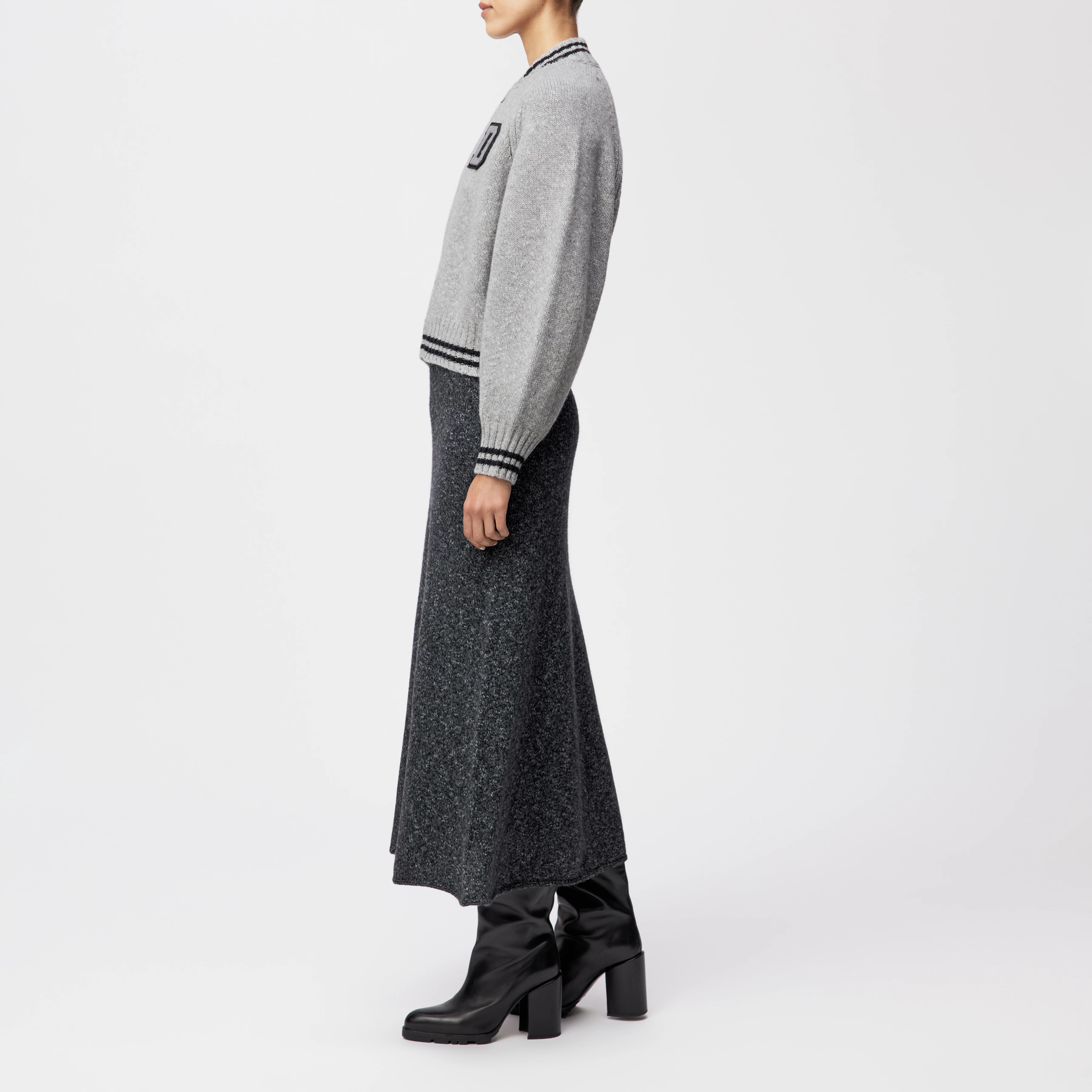 NALFY_2 - Strick-Blouson in Woll-Baumwollmix - Damen - grau - Seitenansicht