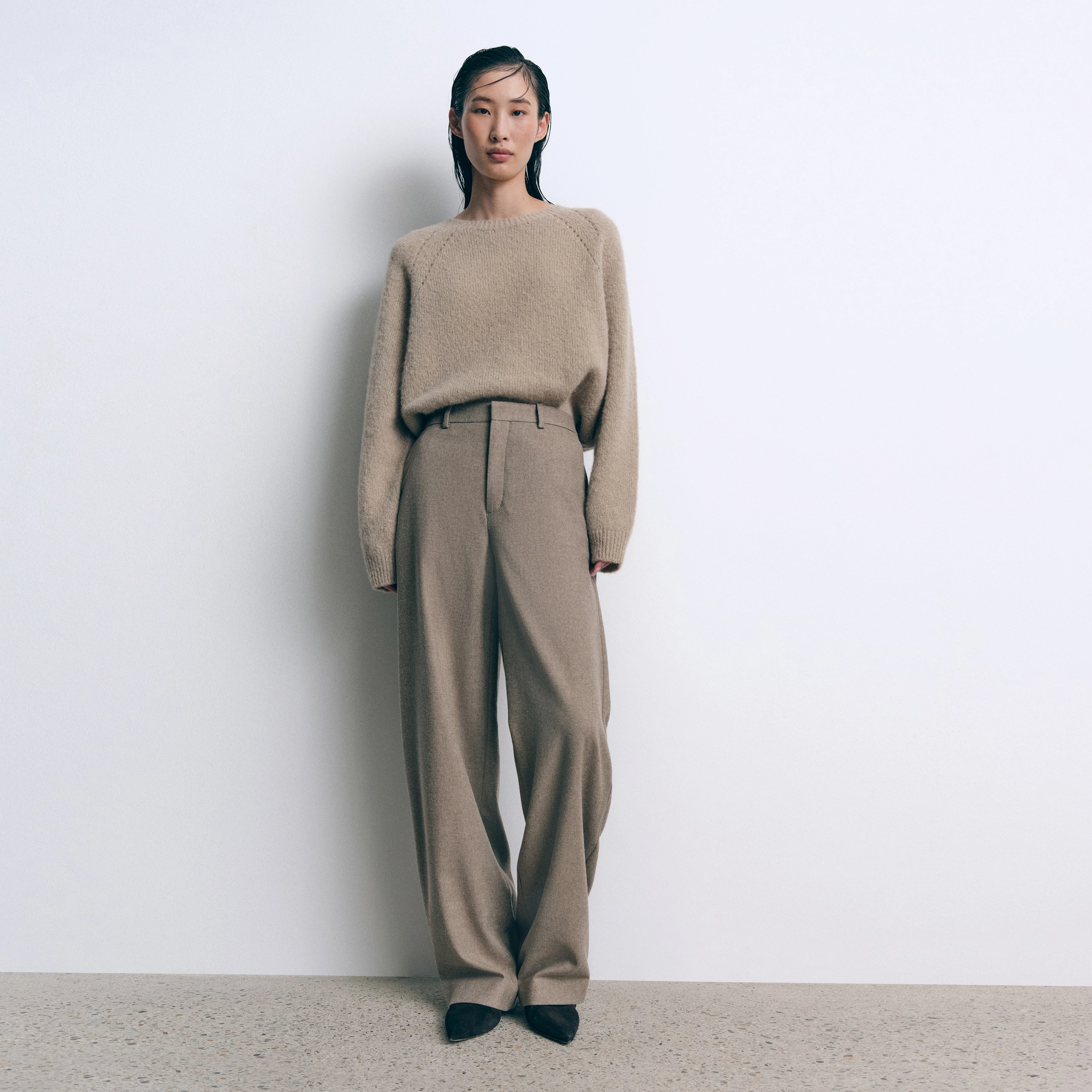 DESK - Hose mit Barrel-Leg in Woll-Mix - Damen - beige