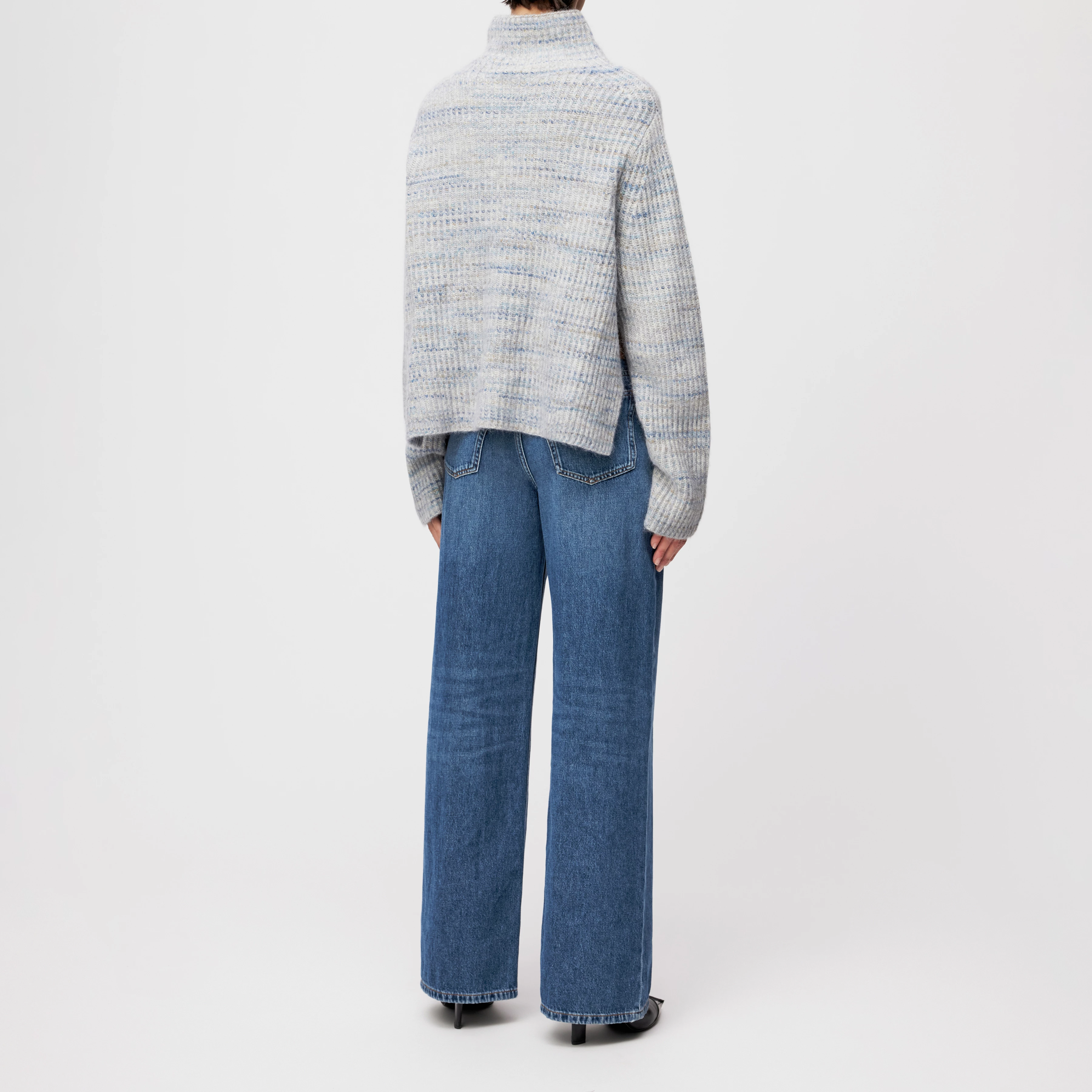 VARISA - Turtleneck sweater in printed wool blend yarn - women - blue - Rückansicht