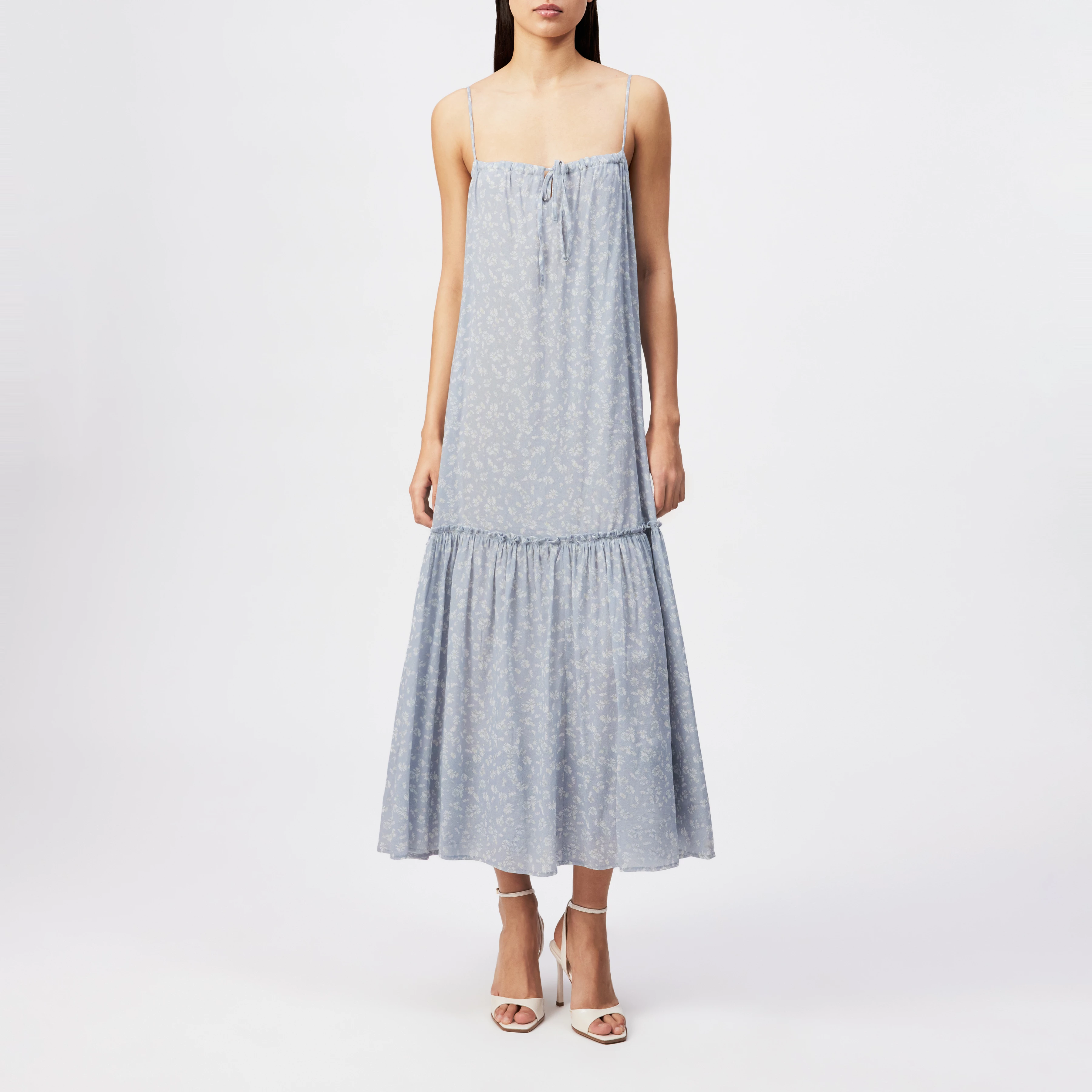LYNORA - Cotton-viscose crêpe ruffle slip dress - women - blue - Frontansicht