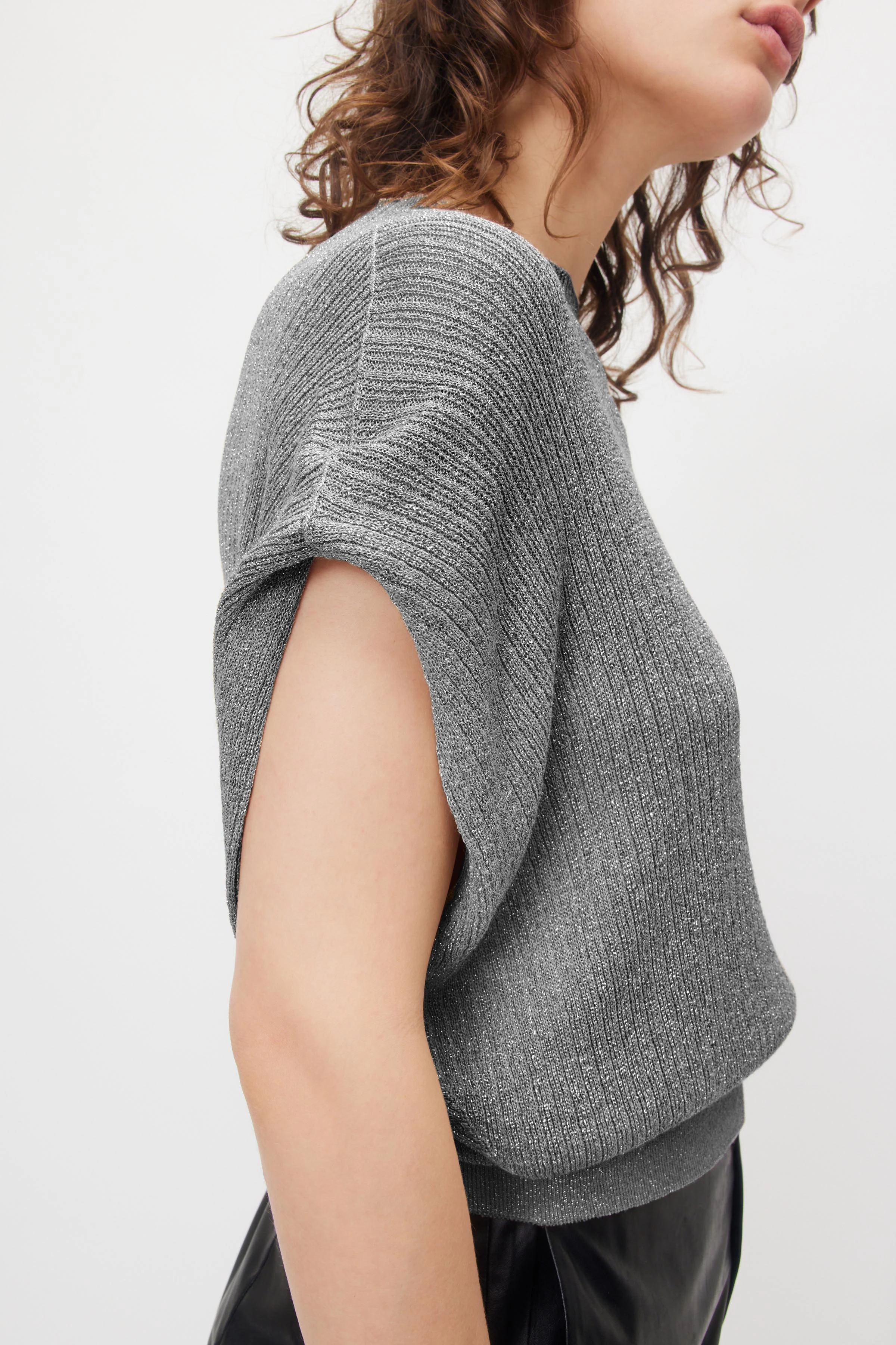 AMORY - Top in Viskose-Lurex-Garn - Damen - beige - Seitenansicht