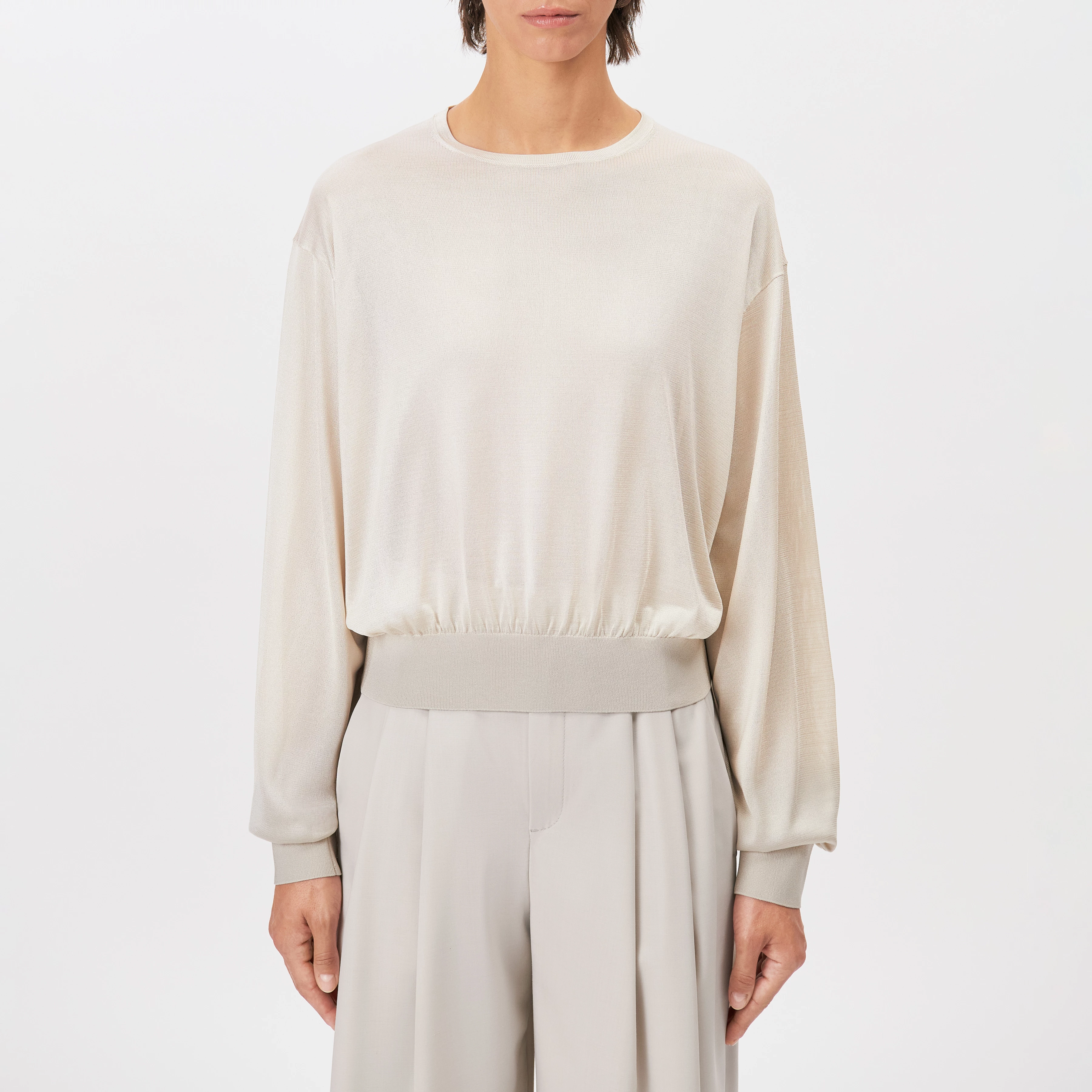 TALOMINA - Pull à manches ballon en acétate pur - women - beige - Frontansicht