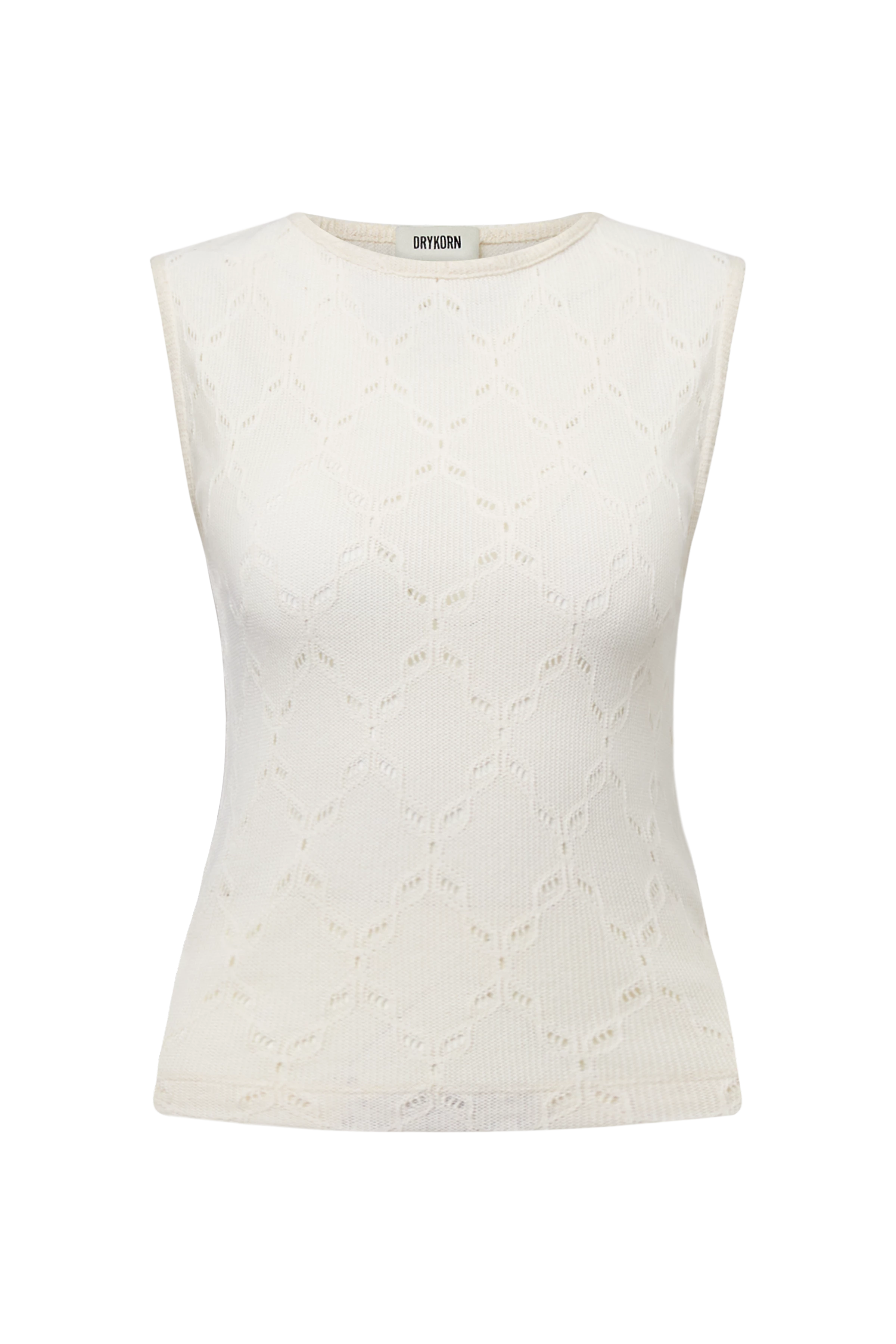 FARIDA - Slim Fit Cotton Blend Top with Embroidered Finishes - women - off white - Freisteller Frontansicht