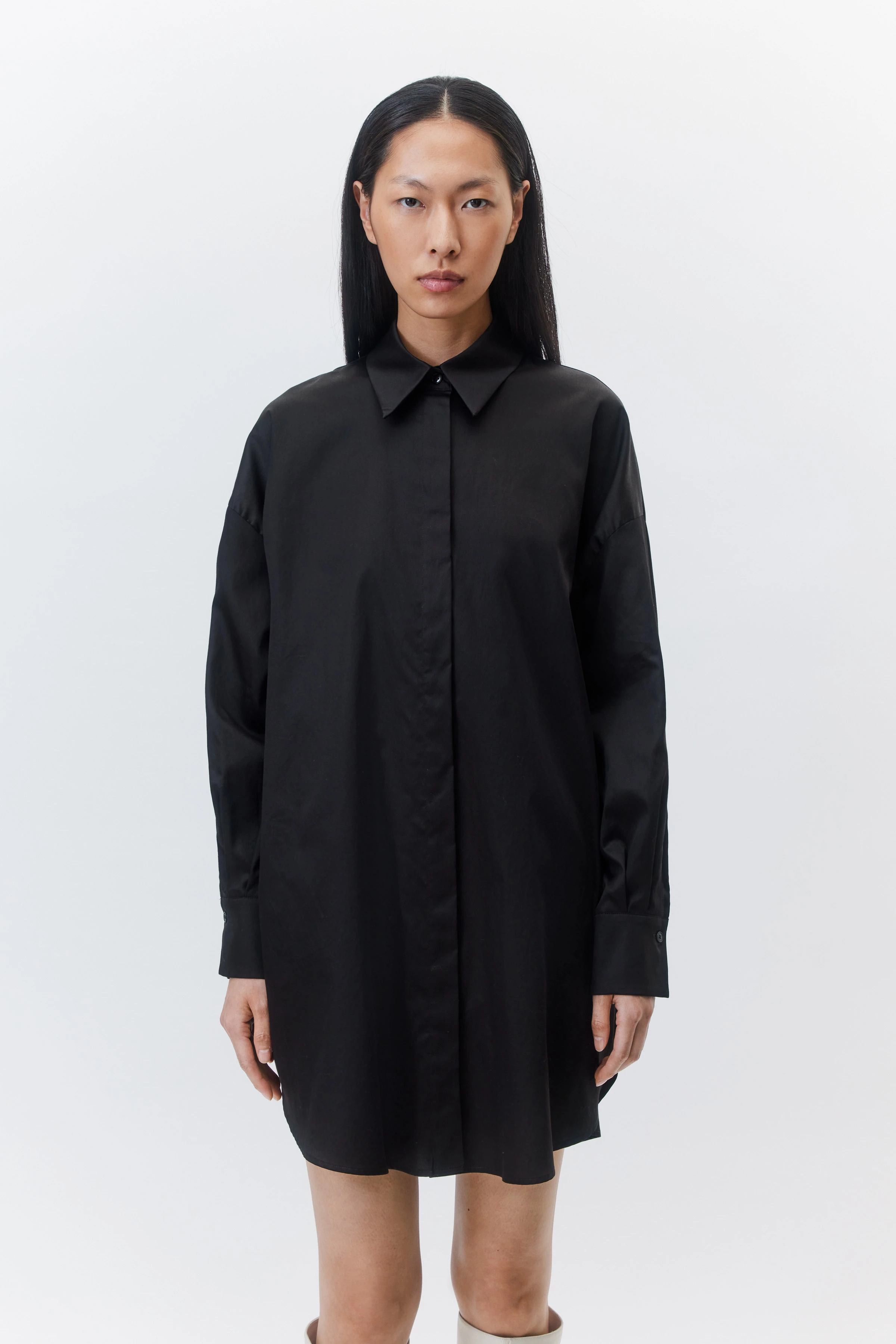 CEARA - shirt blouse in flowing cotton satin - women - brown - Frontansicht