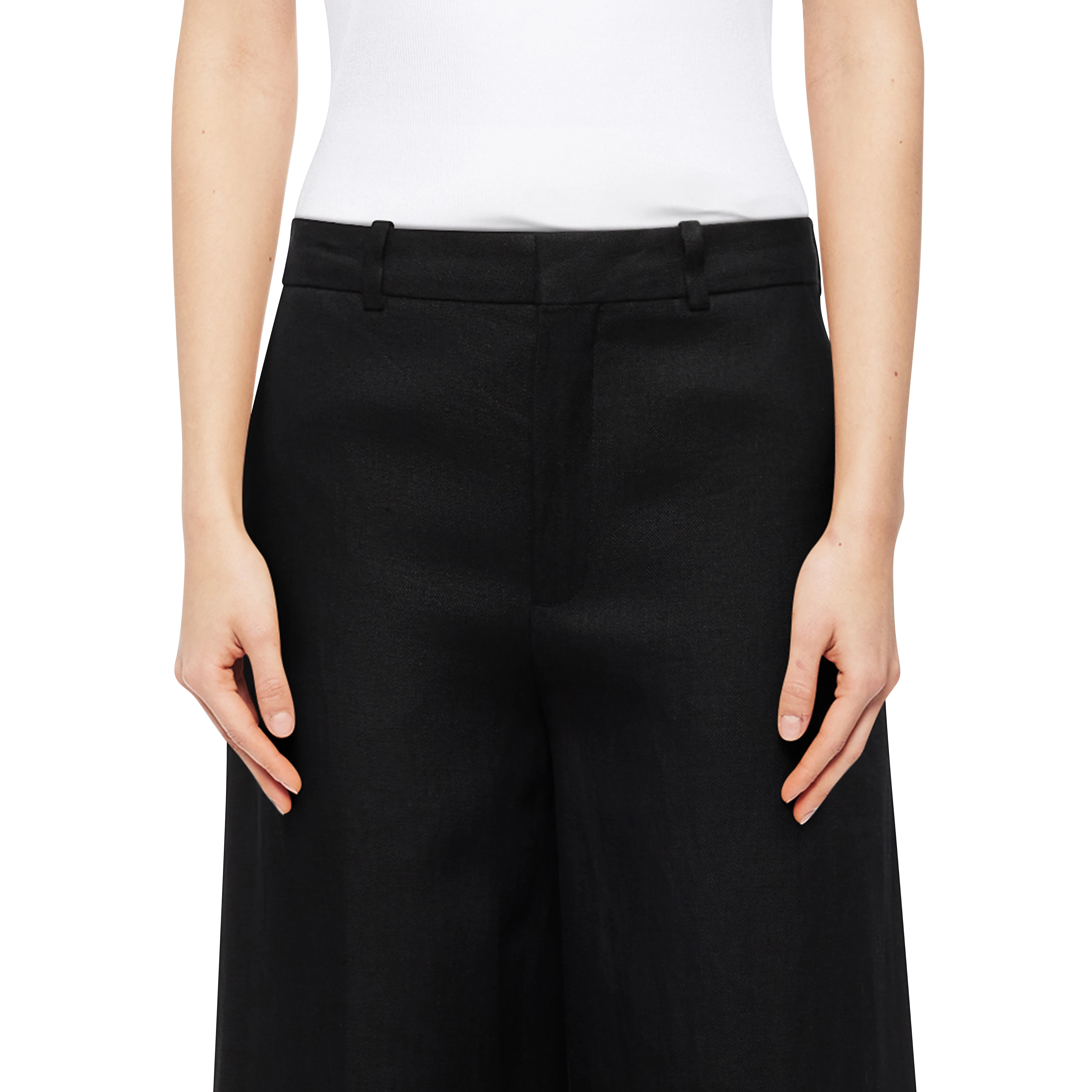 DESK - Hose mit Barrel-Leg in Leinen-Twill - Damen - schwarz - Detailansicht am Model