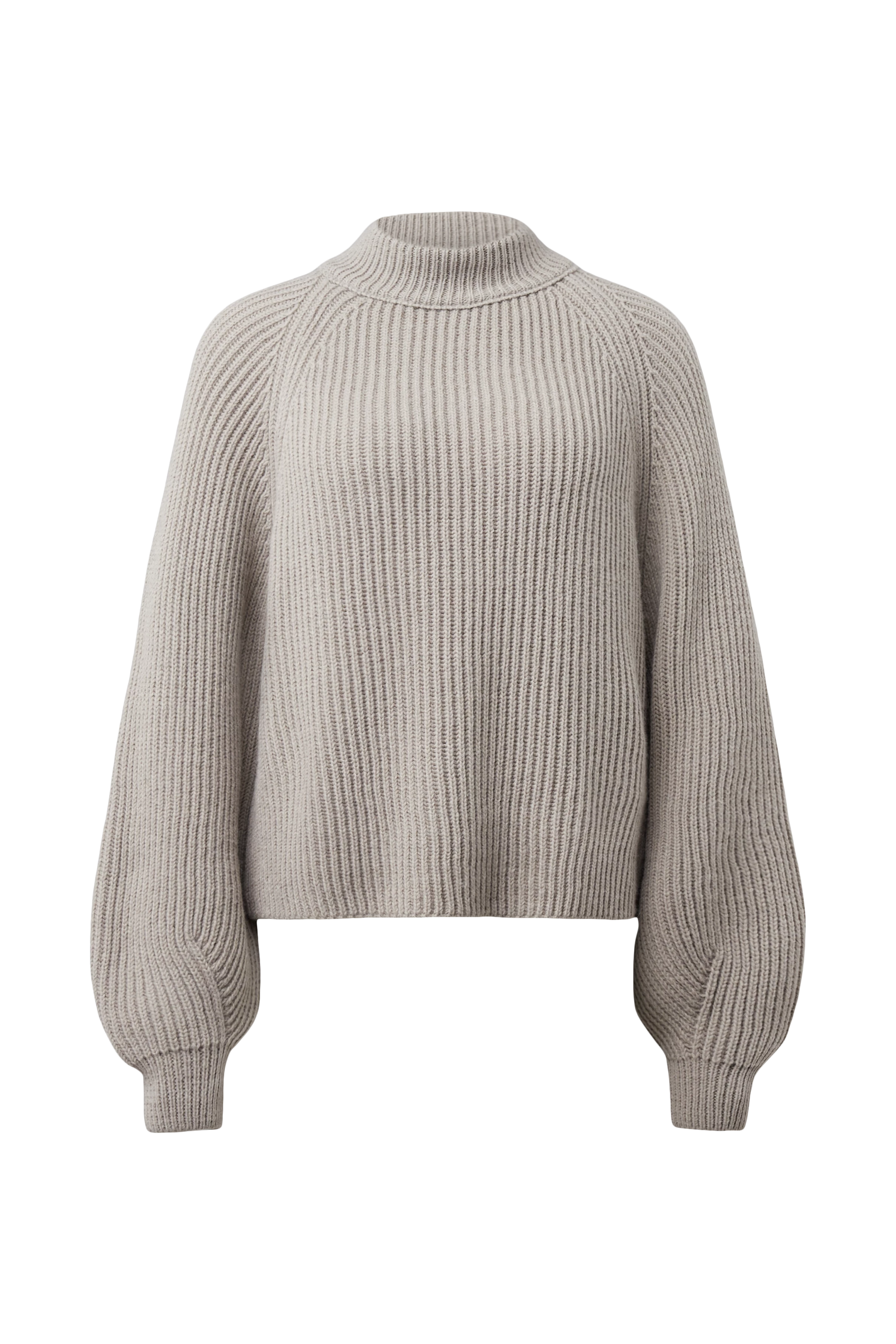 KIMONI - Sweater with balloon sleeves in wool and alpaca blend - women - beige - Freisteller Frontansicht