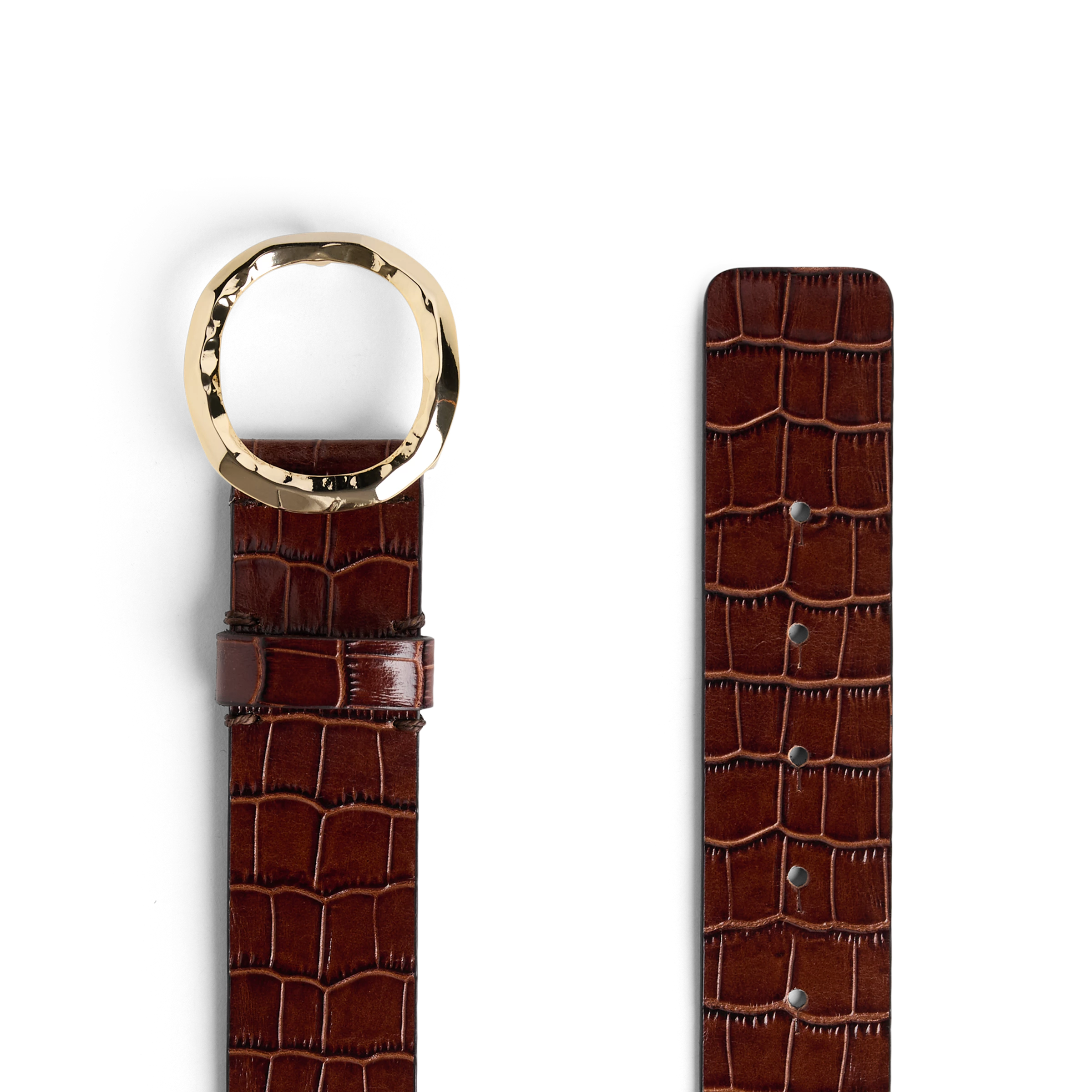 AMAEL - Pure leather belt with gold buckle - unisex - brown - Freisteller Detailansicht