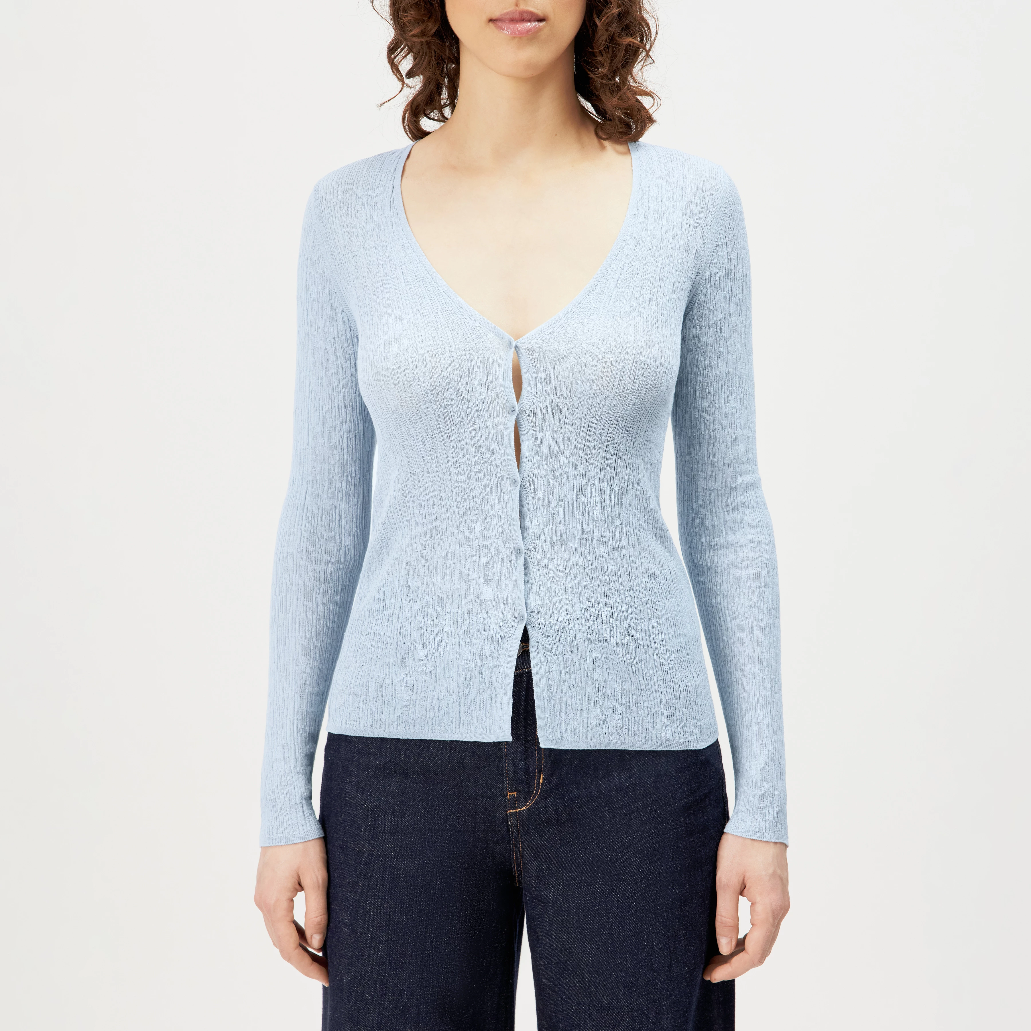 ANIELY - Tight Fit V-Neck Cardigan in Pure Cotton - women - blue - Frontansicht