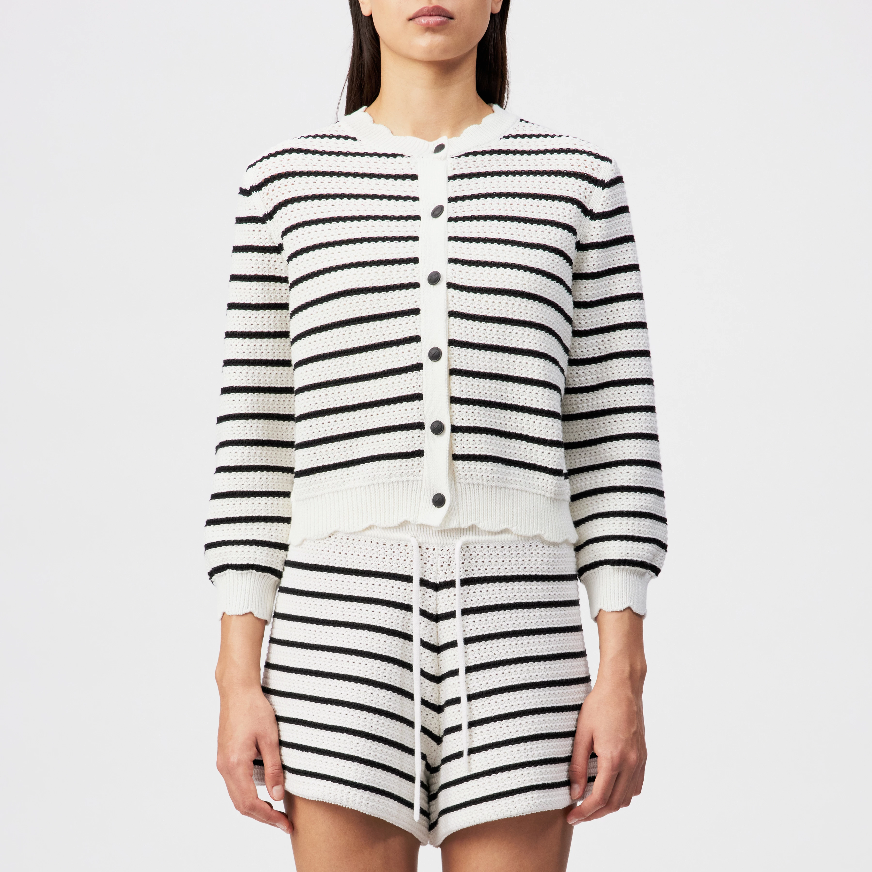 FRANCY - Striped cardigan in pure cotton - women - off white - Frontansicht