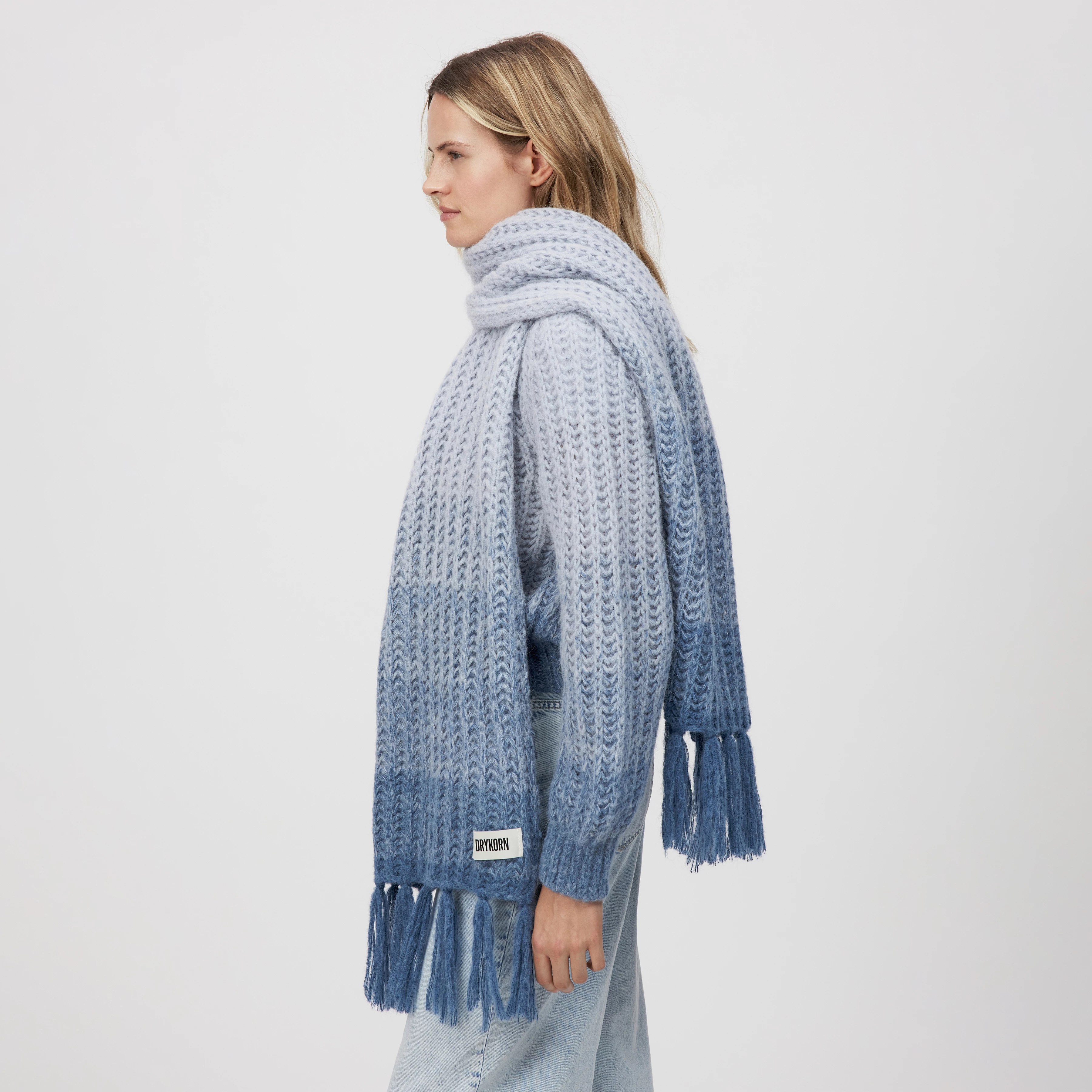 RISHA - Sjaal van luxe suri-alpacamix - unisex - blauw - Ganzkörper-Frontansicht