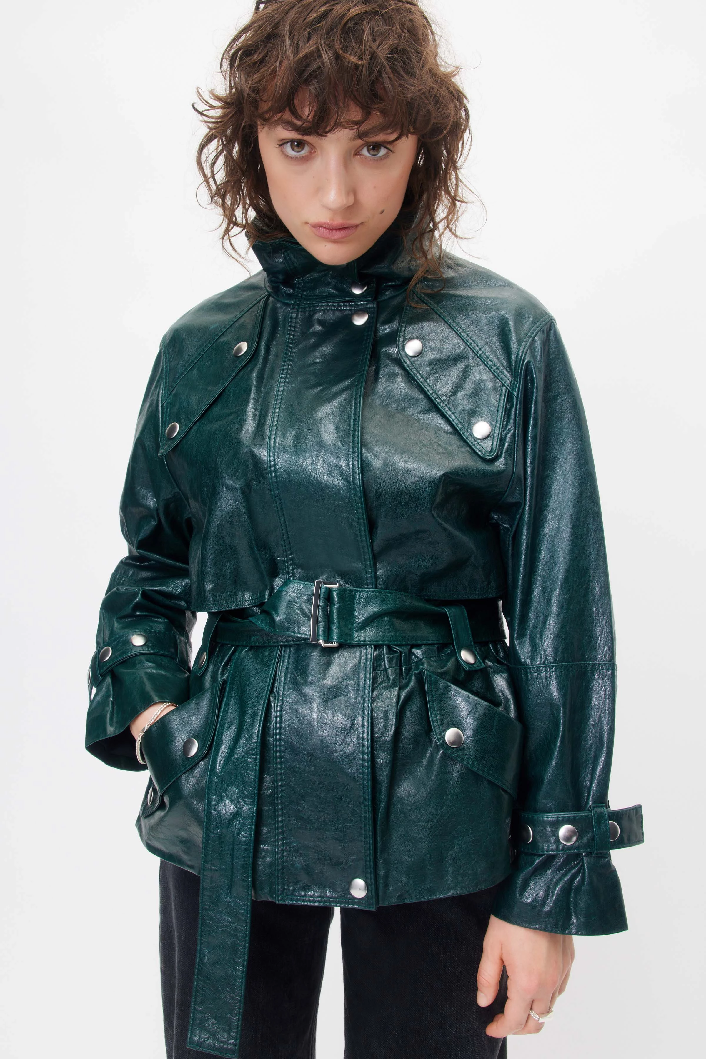 KENSAL - Leder Parka - Damen - oliv - Frontansicht