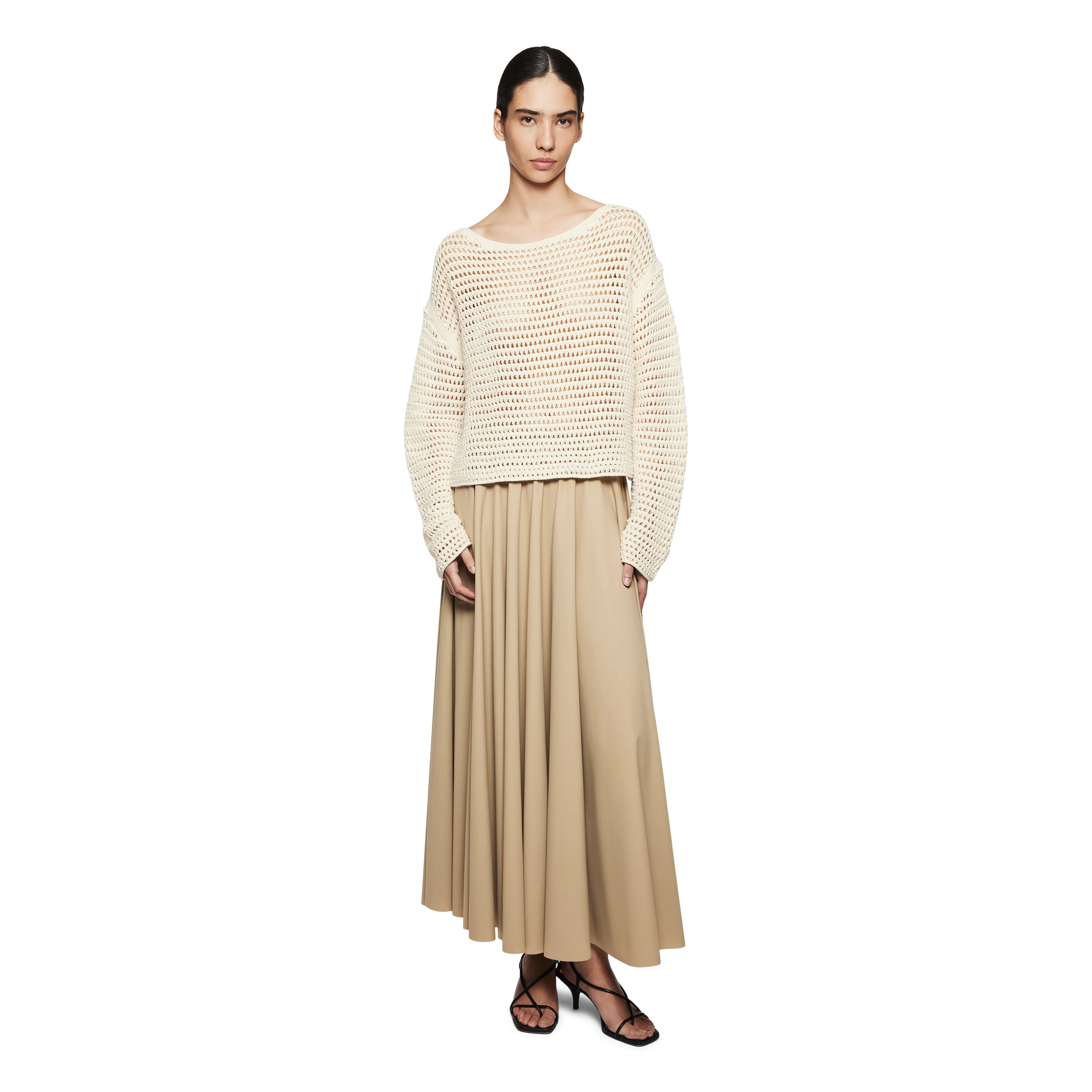 IMENIA - Verkürzter Pullover in Häckelstruktur - Damen - beige - Ganzkörper-Frontansicht