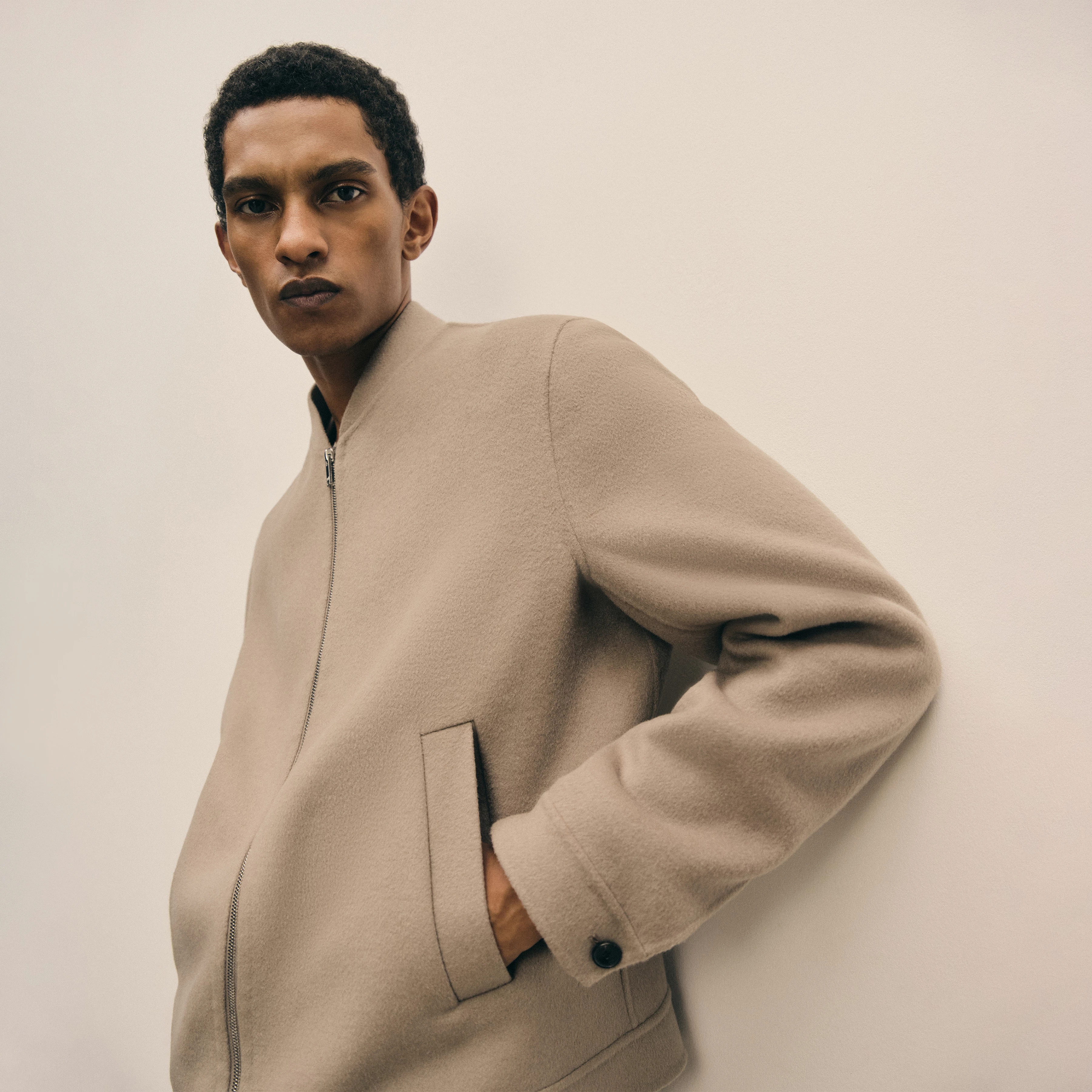 LENOA_2 - Jacke mit Bomberkragen in Woll-Doubleface - Herren - beige