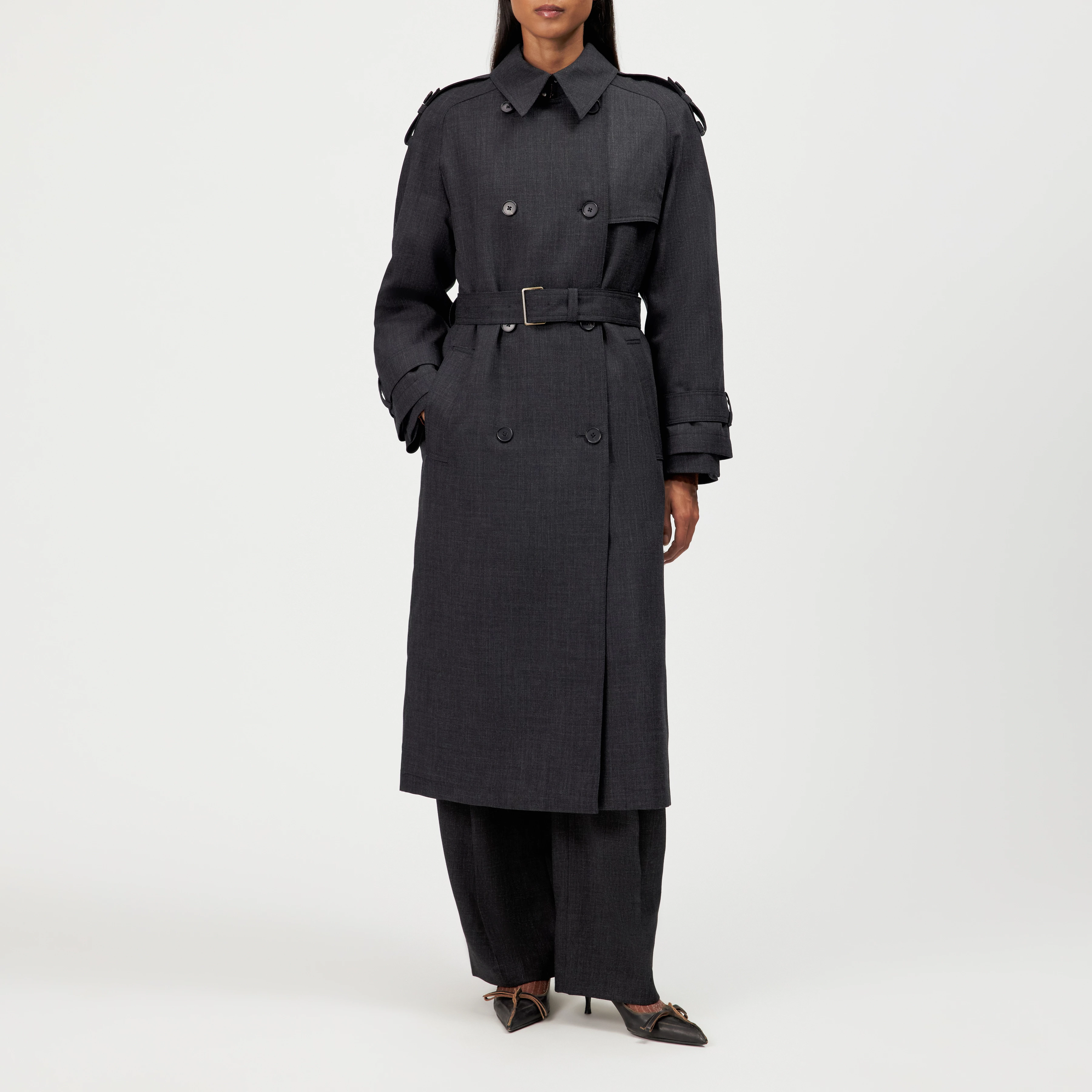 PEPLOW - Pure new wool trench coat - women - grey - Frontansicht