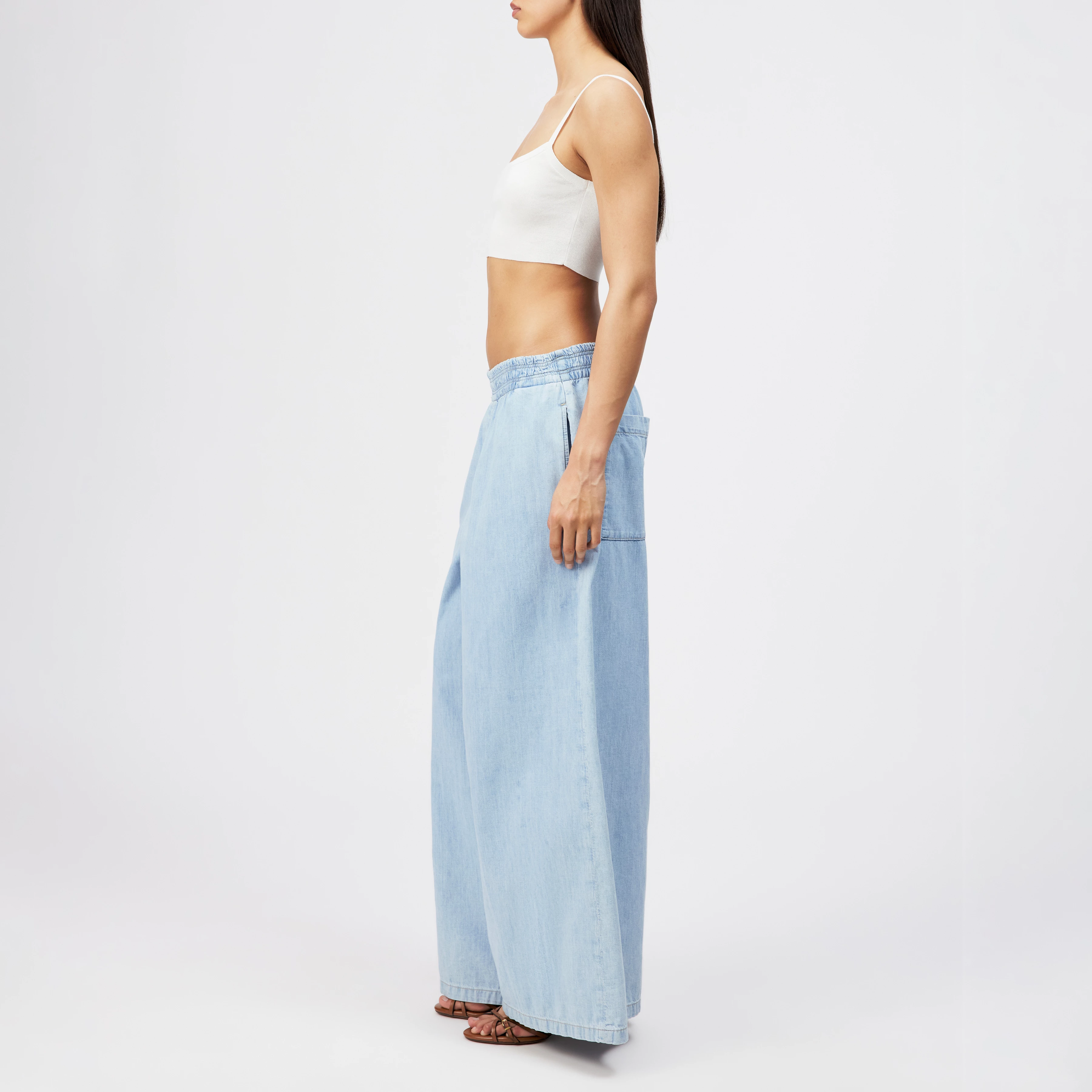 CEILING - Wijde broek in lichtblauw denim - dames - blauw - Seitenansicht