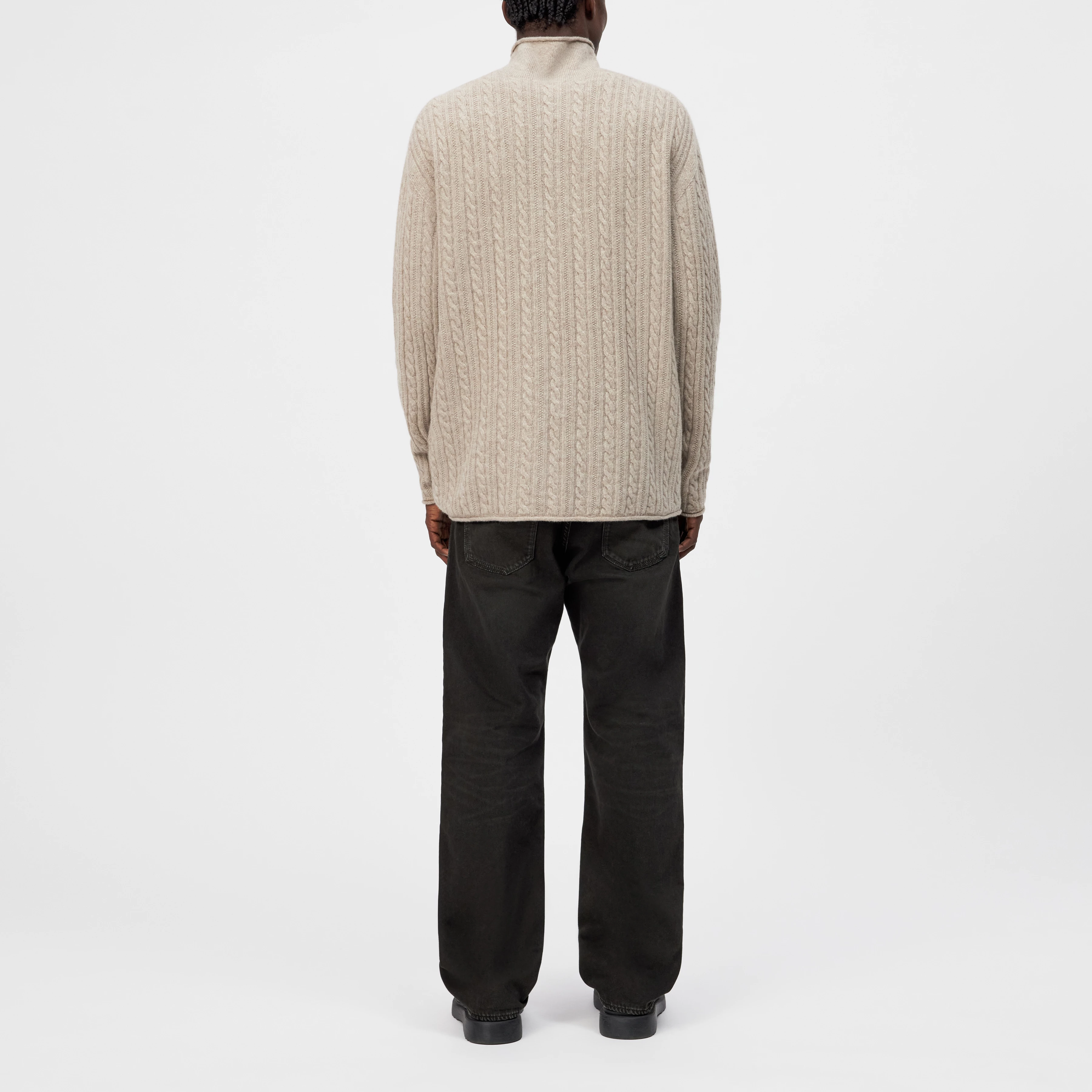NALON - Knitted jumper with turtleneck in wool - men - beige - Rückansicht