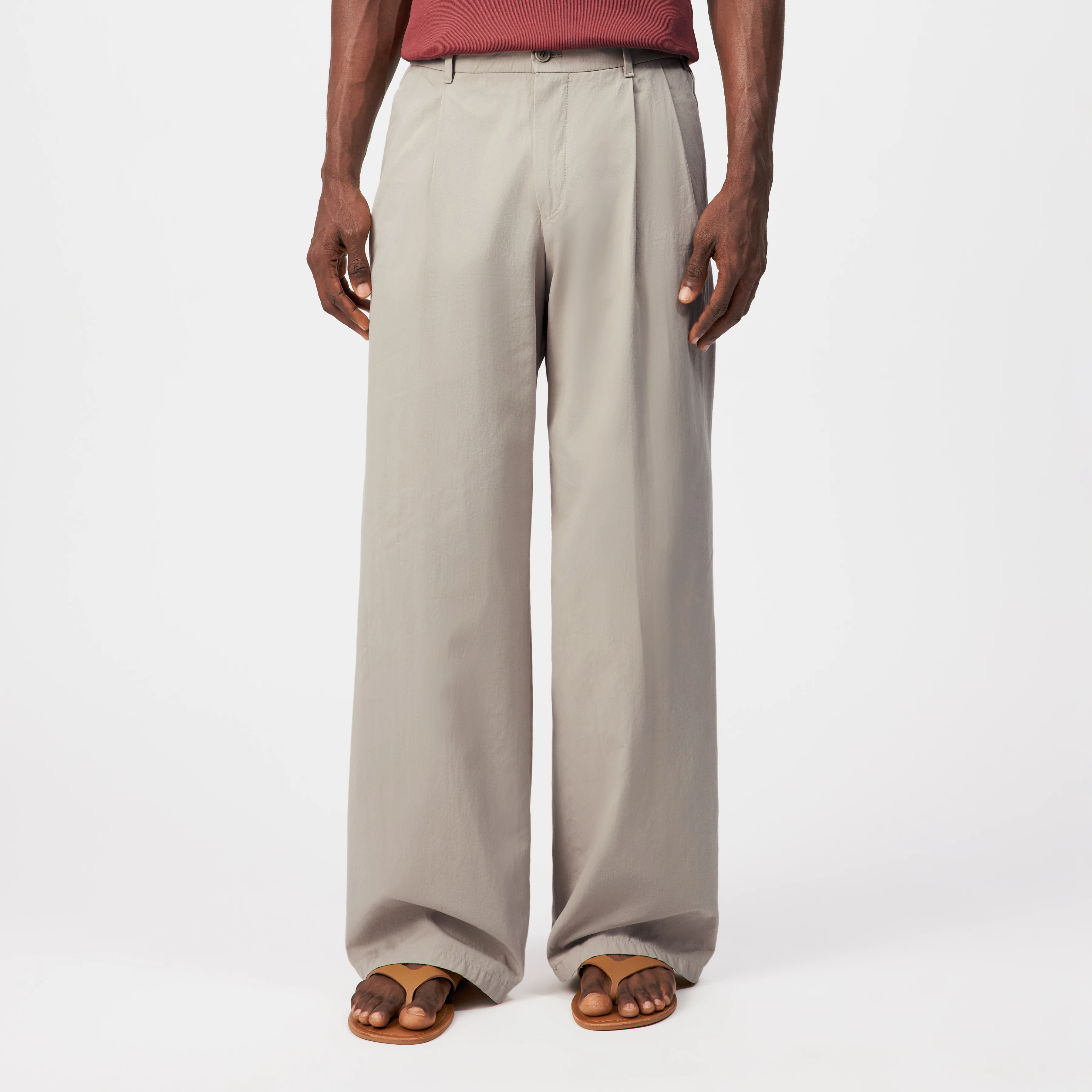 LEEK_WIDE - Relaxed fit pleated trousers in pure cotton - men - beige - Frontansicht