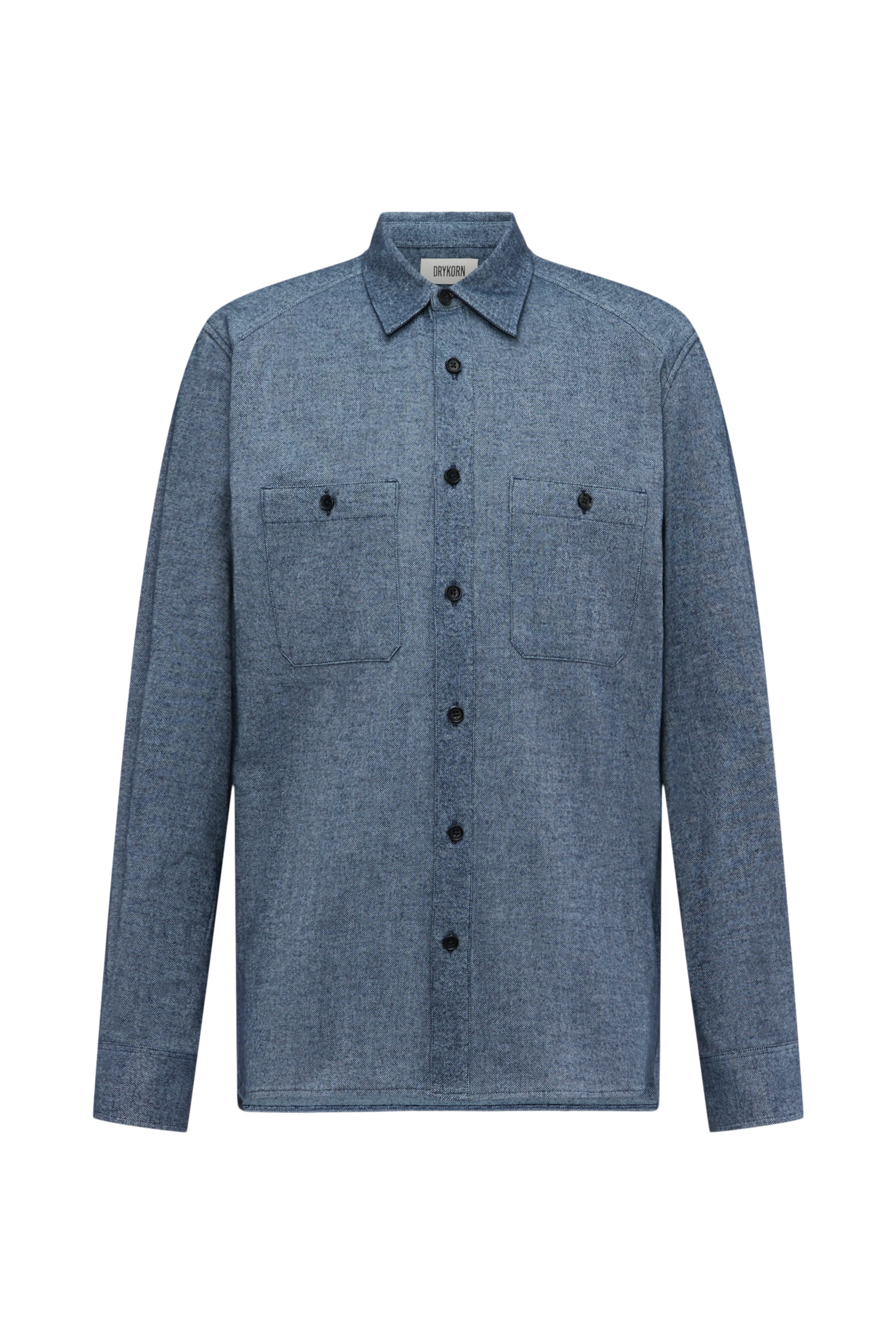 NOWEN_D - Work Wear Inspired Shirt in angerautem Flanell - Herren - blau - Freisteller Frontansicht