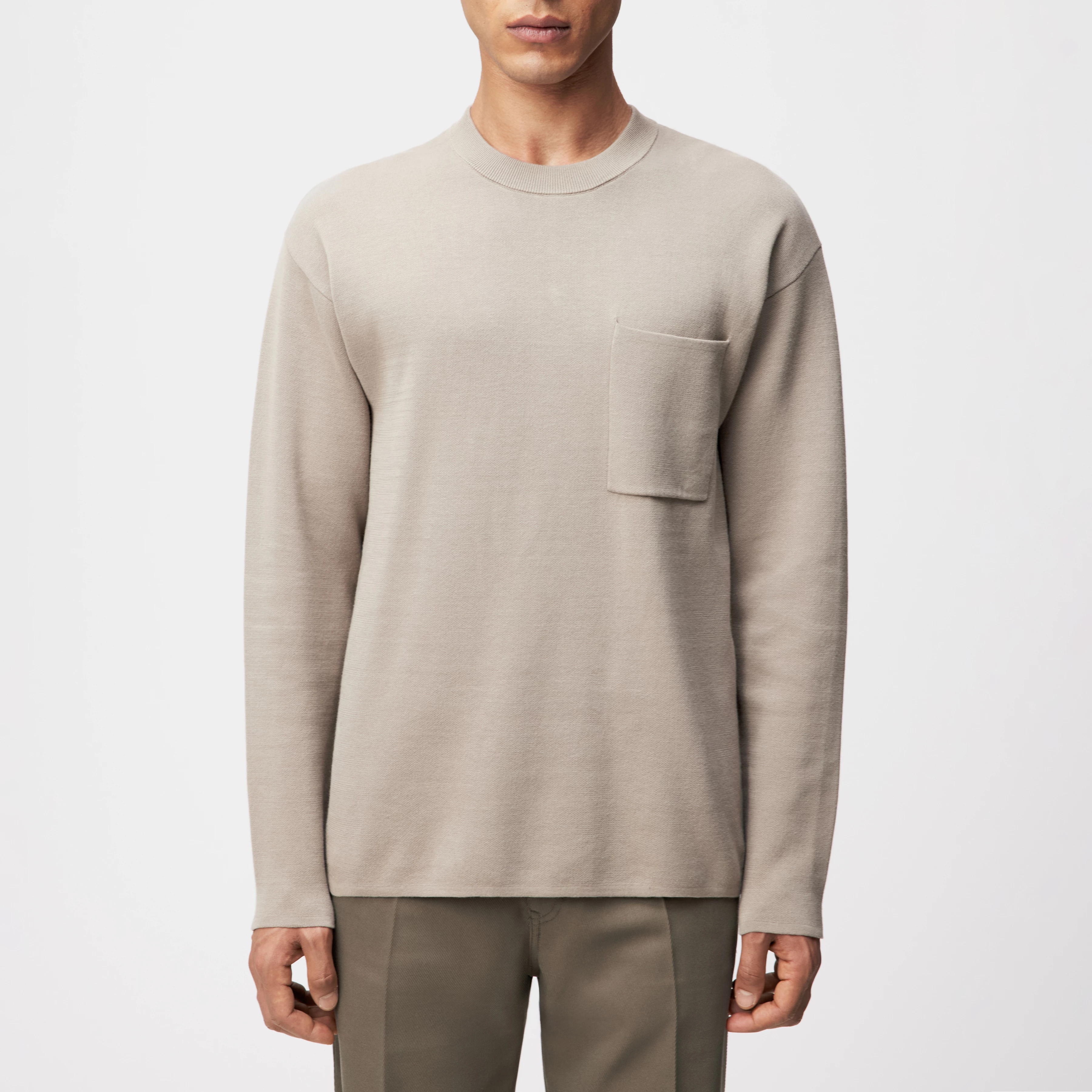 LEVVIN - Longsleeve in Baumwoll-Mix - Herren - beige - Frontansicht