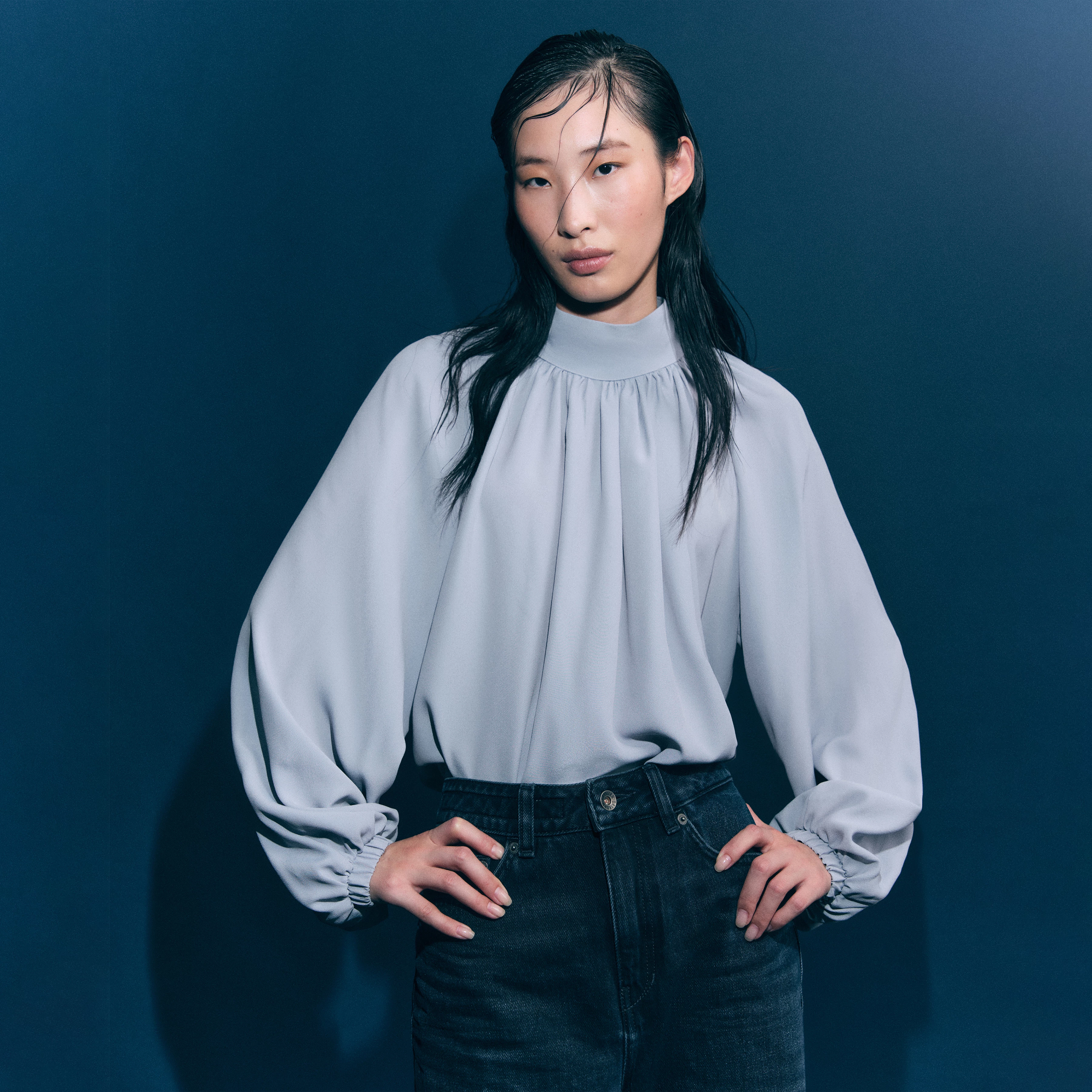 DUMONDA - Boho-Bluse in Seiden-Mix - Damen - blau