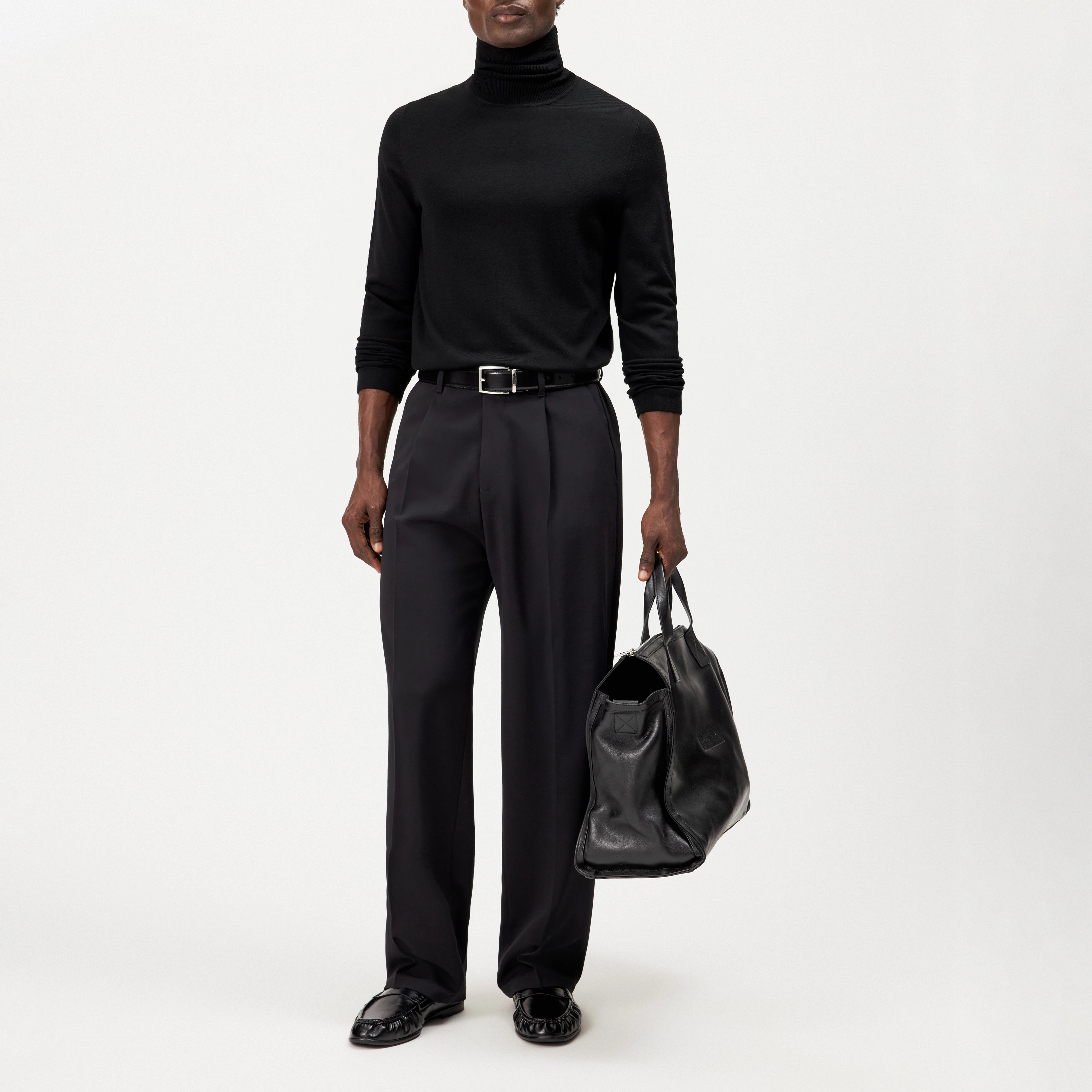 JOEY - Turtleneck jumper in 100% merino wool - men - black - Ganzkörper-Frontansicht