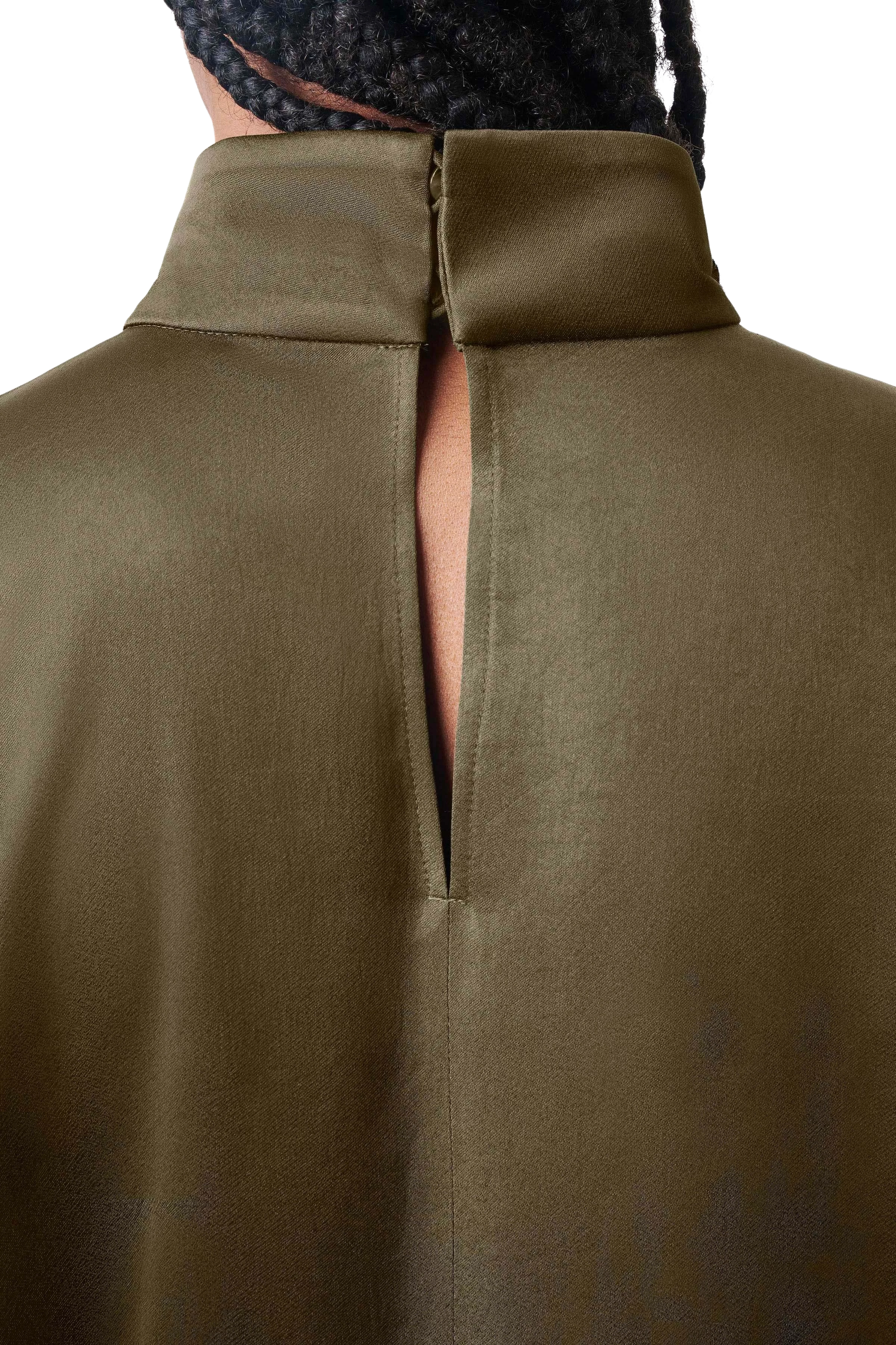 ALARIA_1 - shirt blouse with stand-up collar in satin - women - brown - Detailansicht am Model