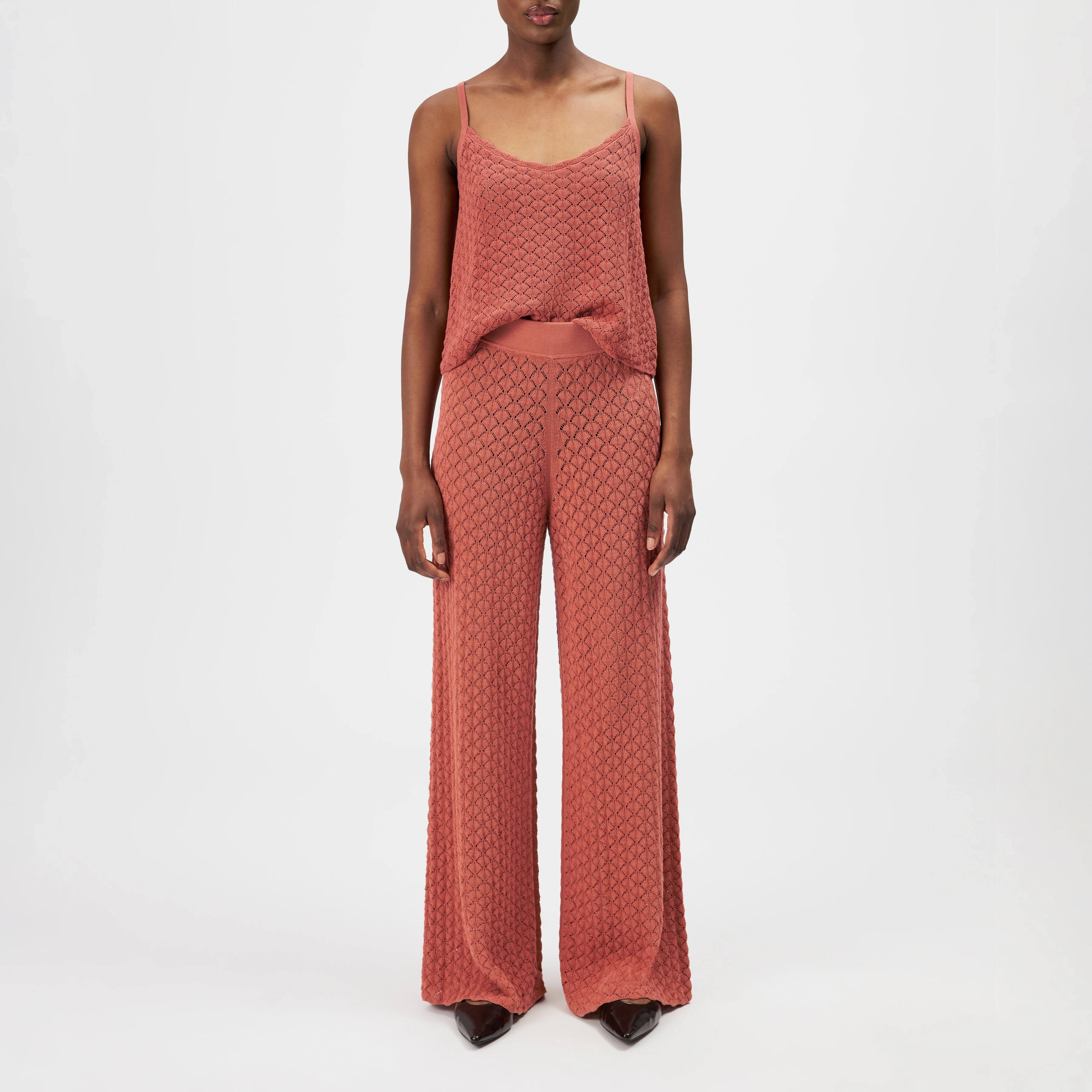 TINKO - Marlene trousers in textured cotton knit - women - orange - Ganzkörper-Frontansicht