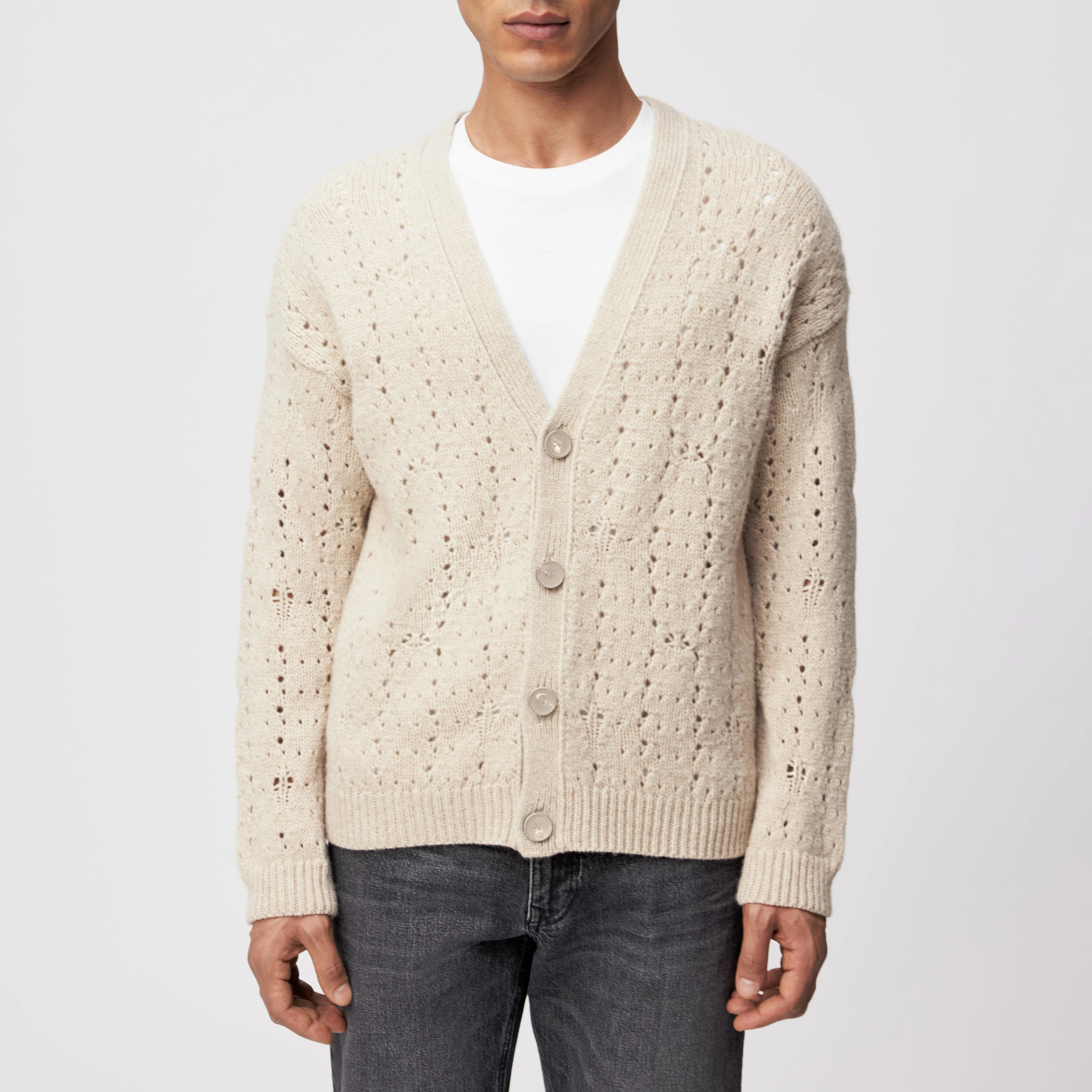 ELDARO - Cardigan in Wolle - Herren - beige - Frontansicht