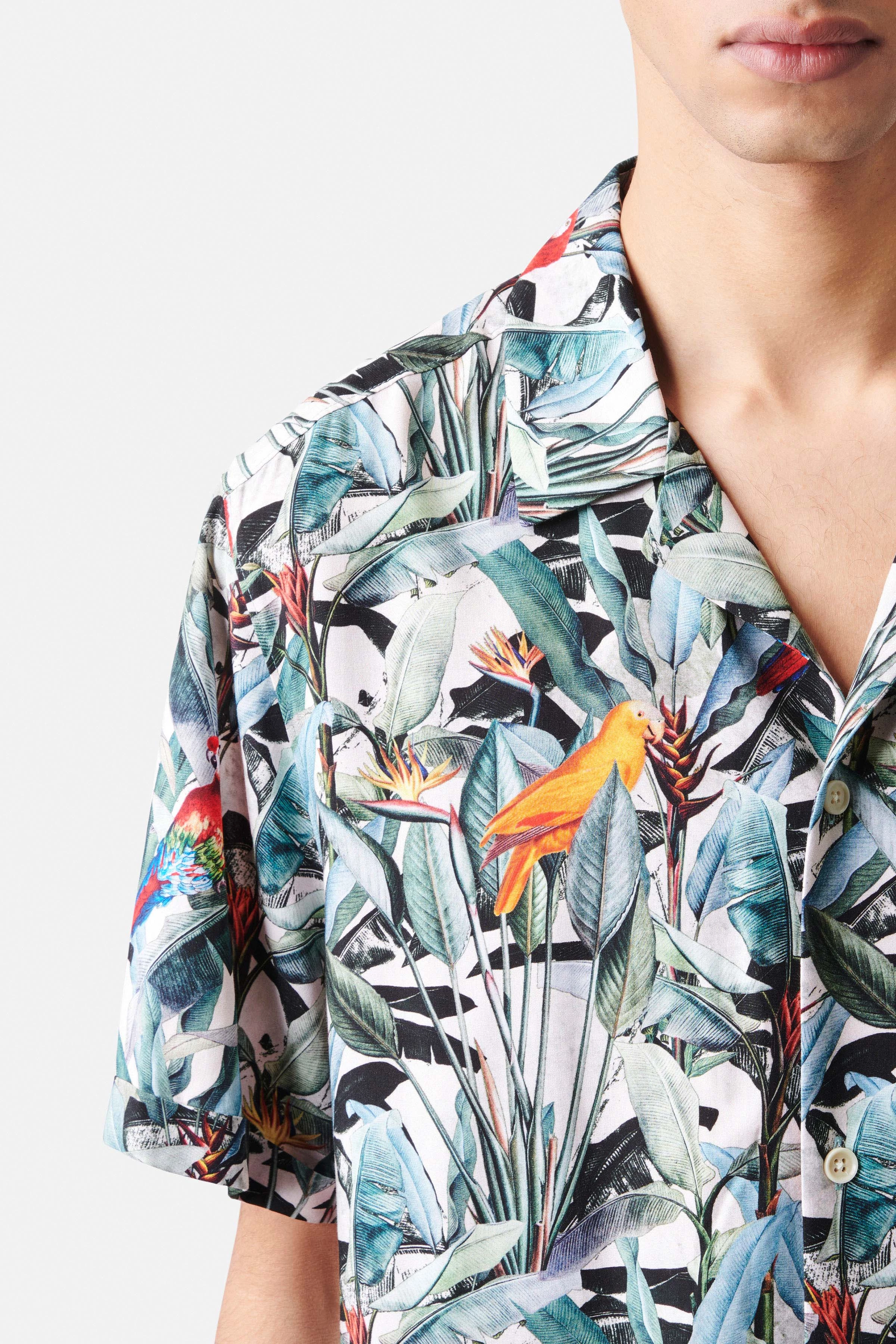 BIJAN_2 - casual relaxed overhemd met korte mouwen van viscosemix - heren - groen - Seitenansicht