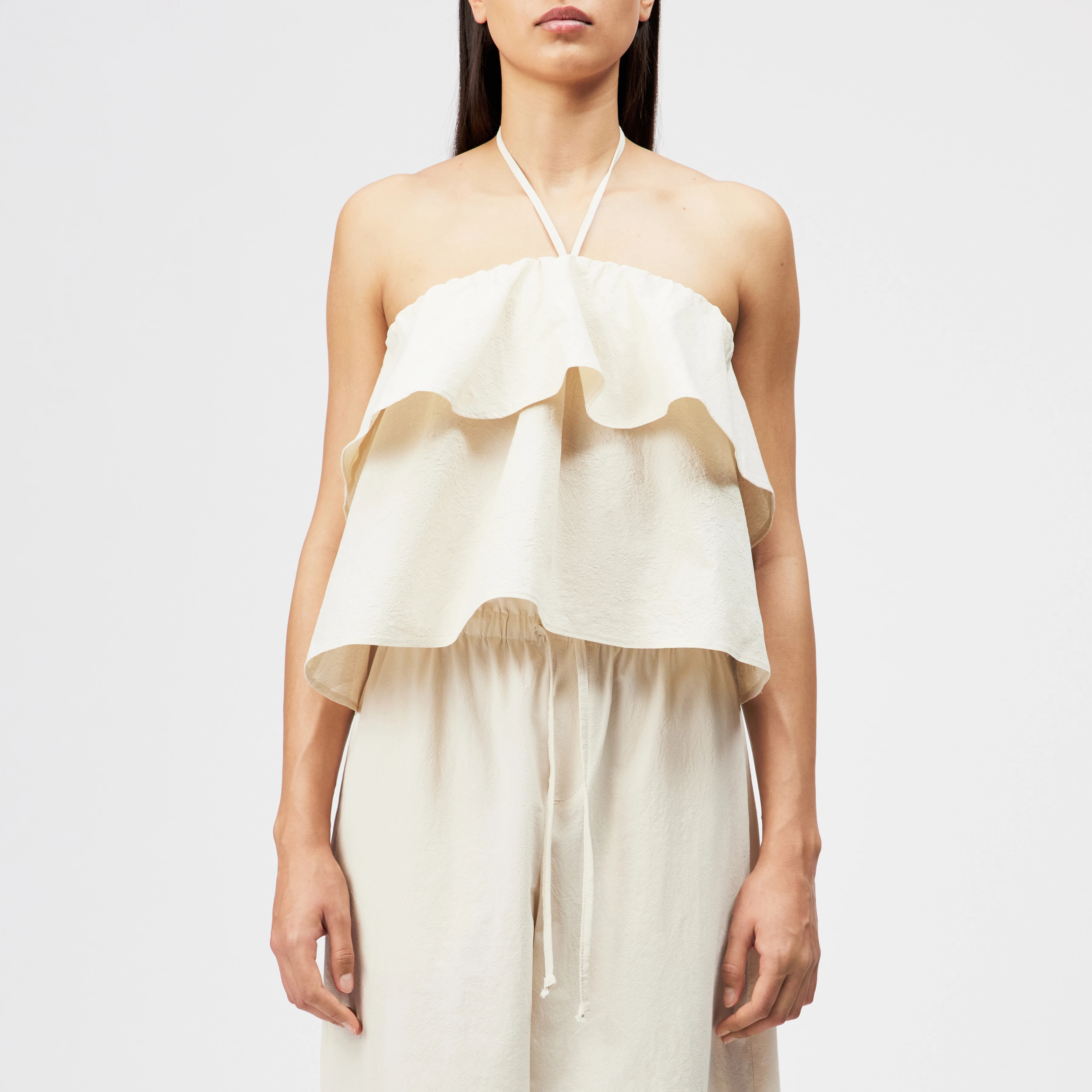 RIVANA - Cropped pure cotton bandeau blouse - women - beige - Frontansicht