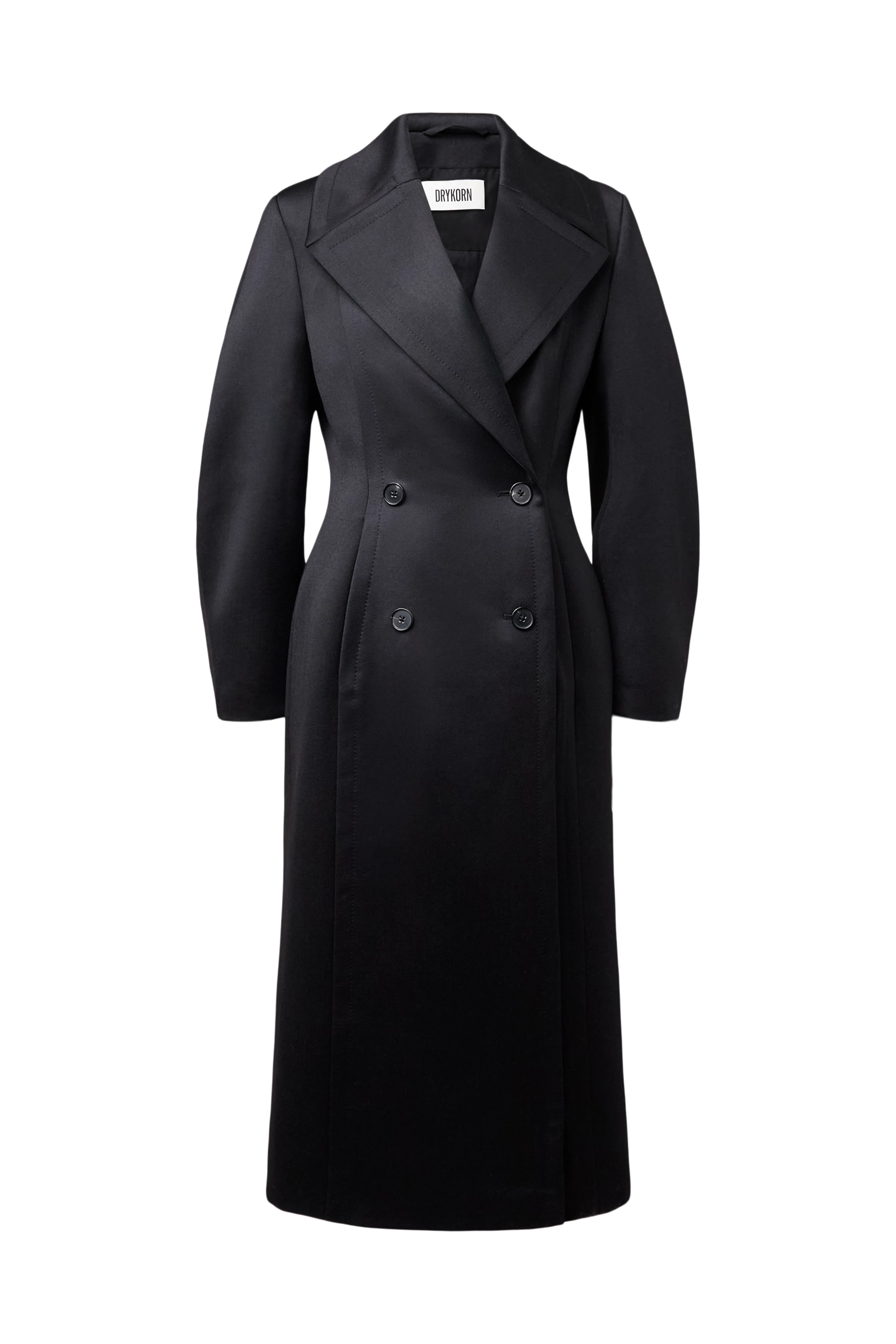 RISELY - Long double-breasted pure new wool coat - women - black - Freisteller Frontansicht