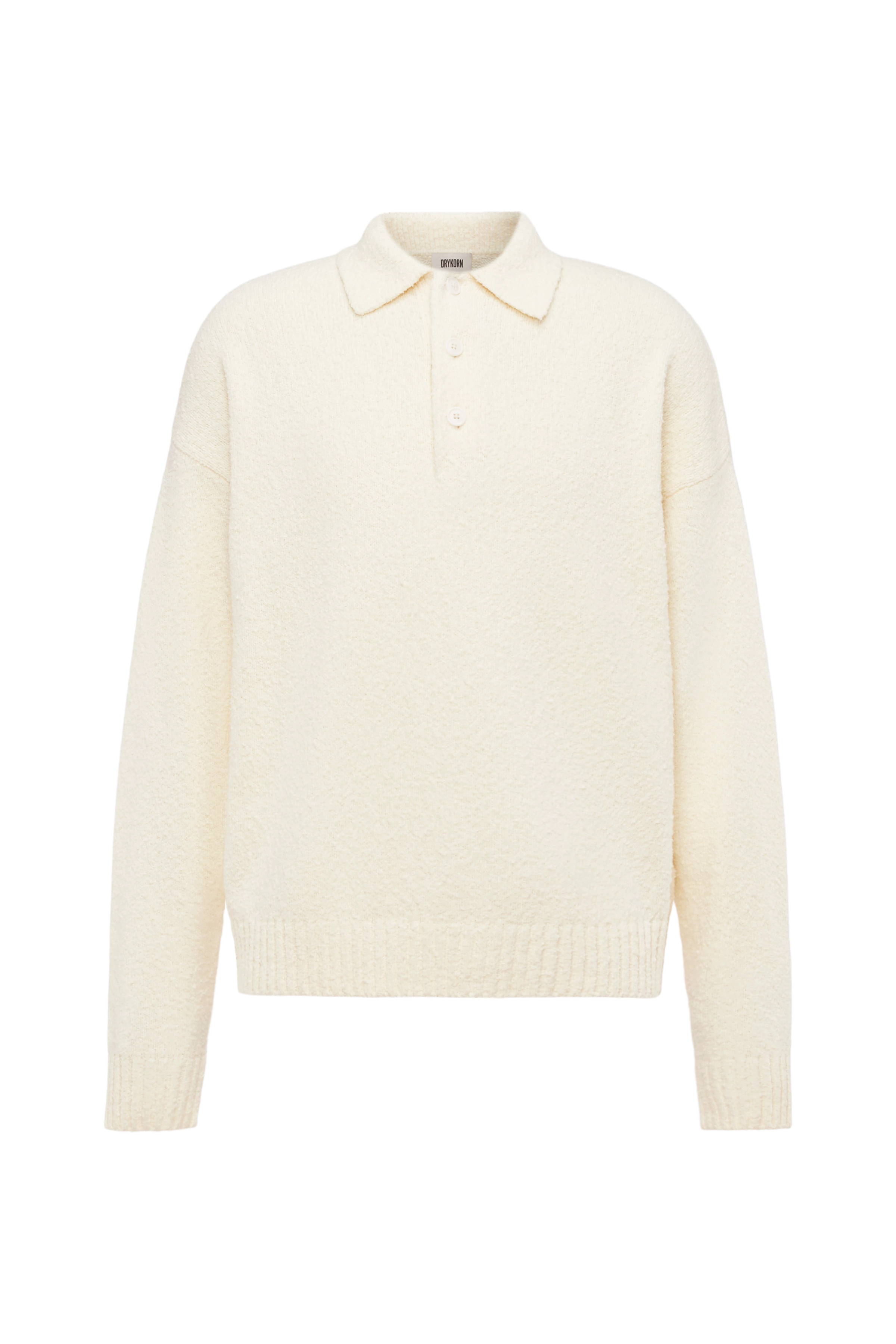 BEKKET - Strickpolo mit Knopfleiste in Bouclé Baumwoll-Mix - Herren - off white - Freisteller Frontansicht