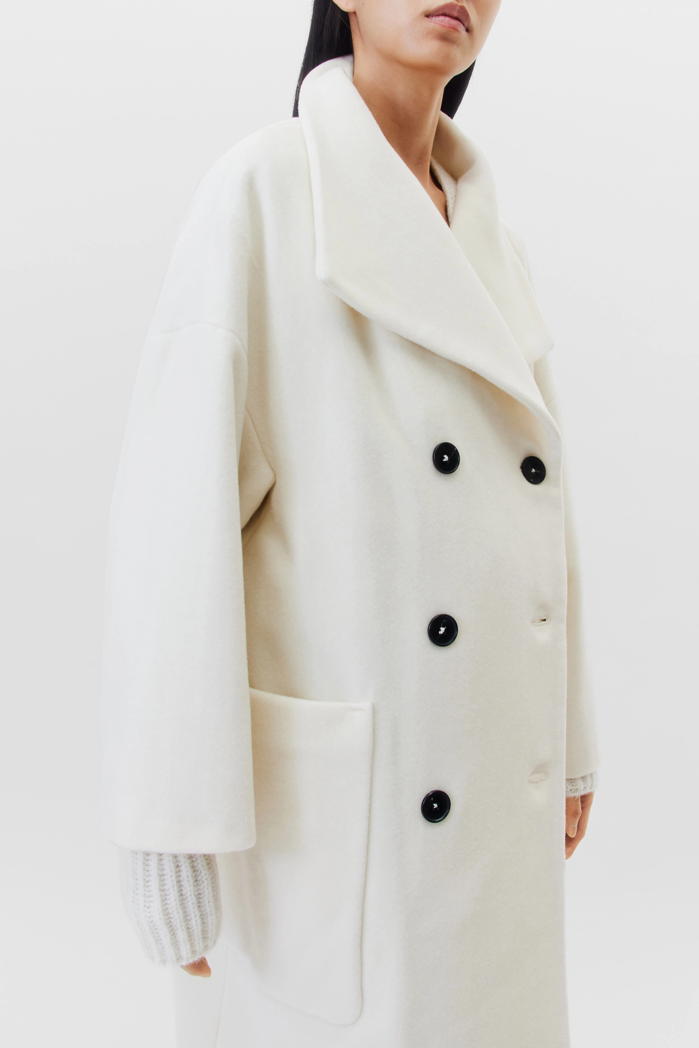 THEYDON - Oversized Mantel in Wollflausch - Damen - off white - Seitenansicht