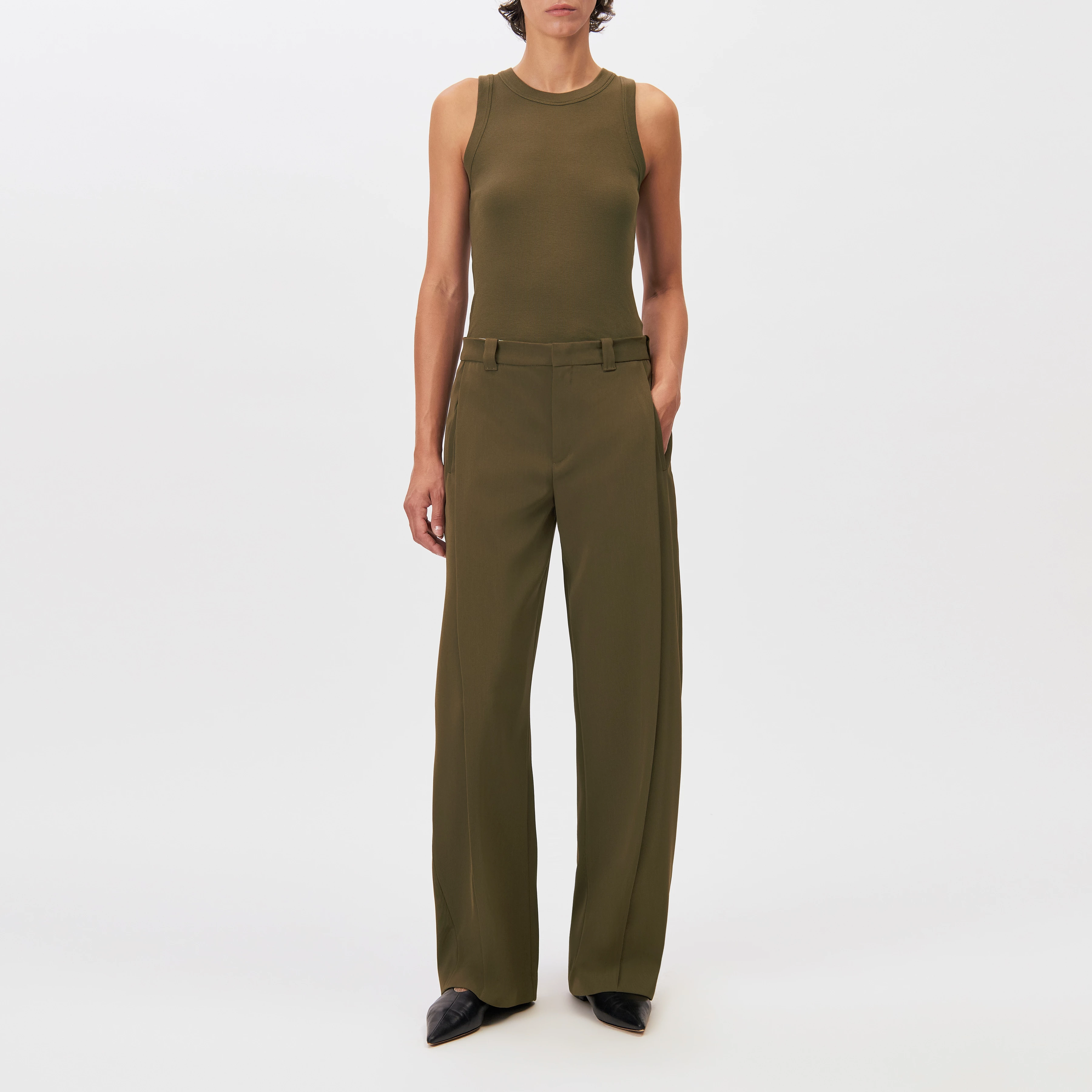UNPACK - Trousers in techno twill - women - green - Ganzkörper-Frontansicht