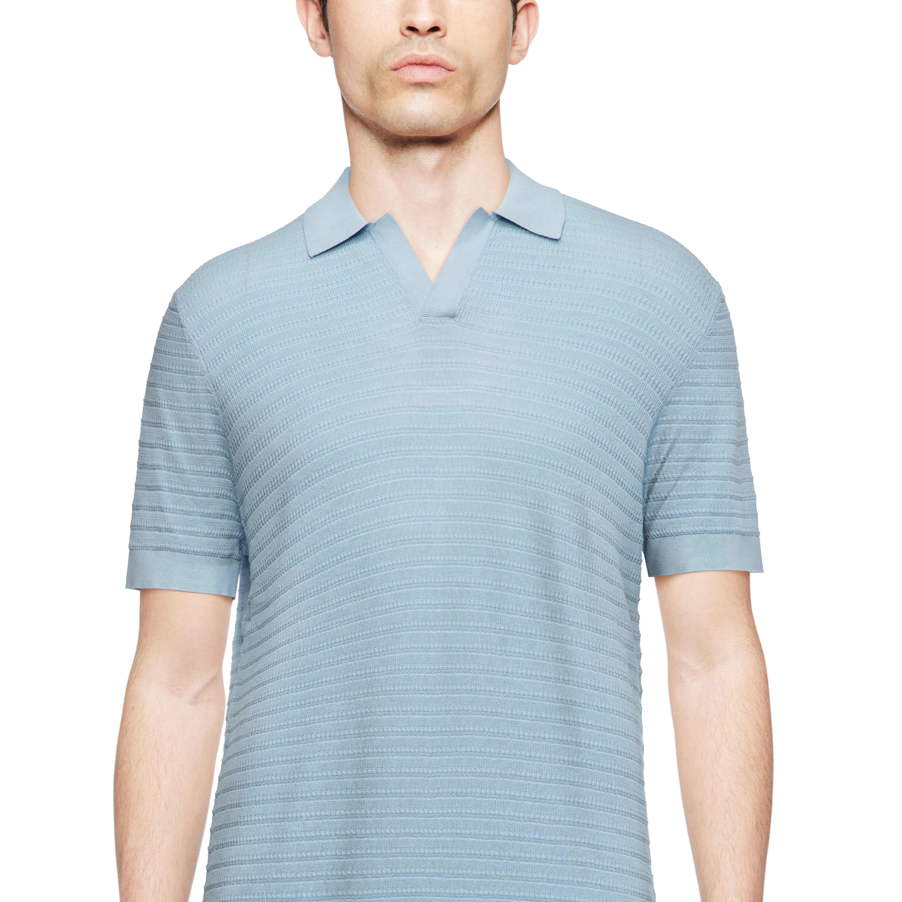 BRAIAN - Gebreide polo in gemerceriseerd katoen - heren - blauw - Detailansicht am Model