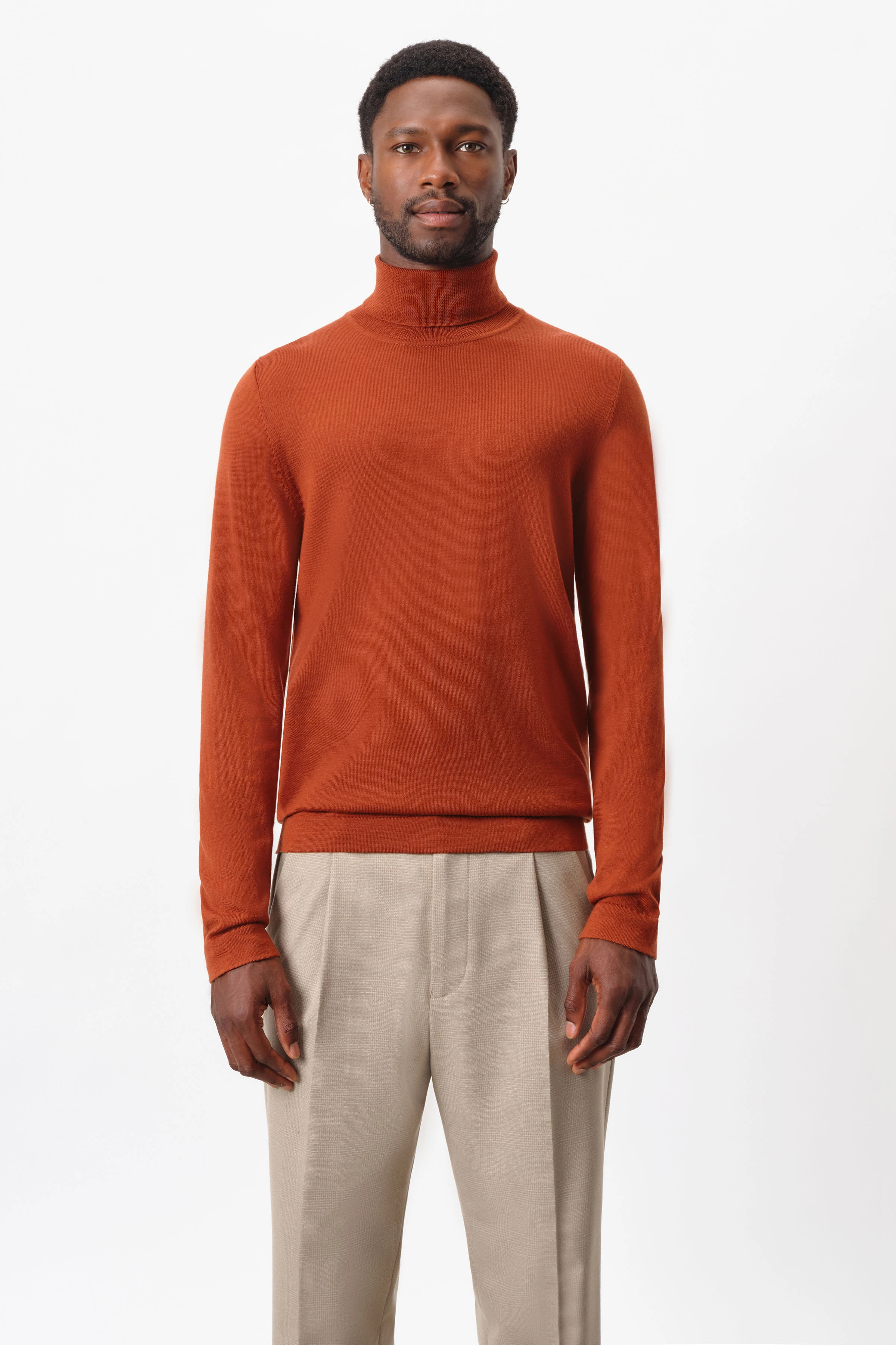 JOEY - merino wool turtleneck jumper - men - orange - Frontansicht